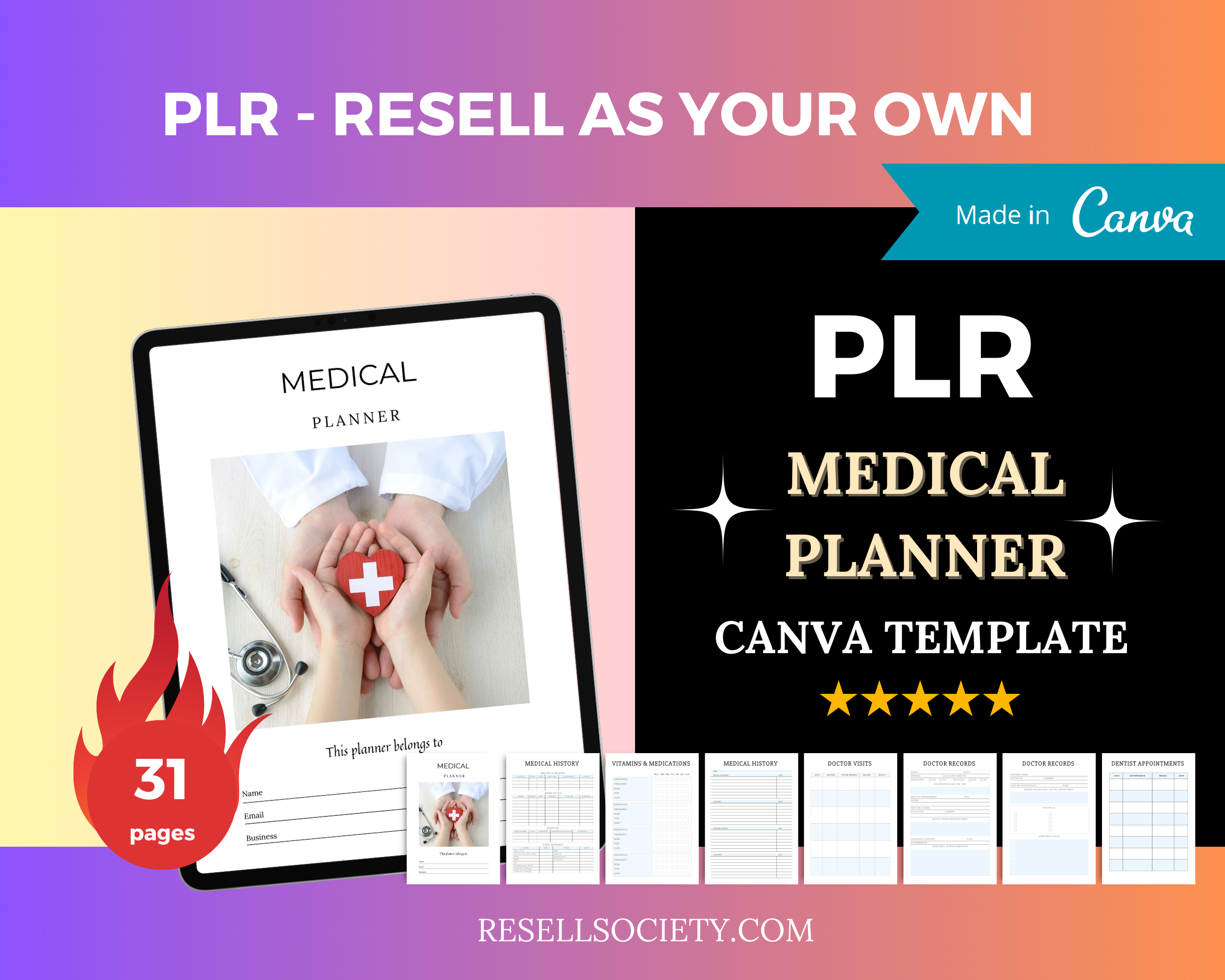 Editable Medical Planner in Canva | Commercial Use