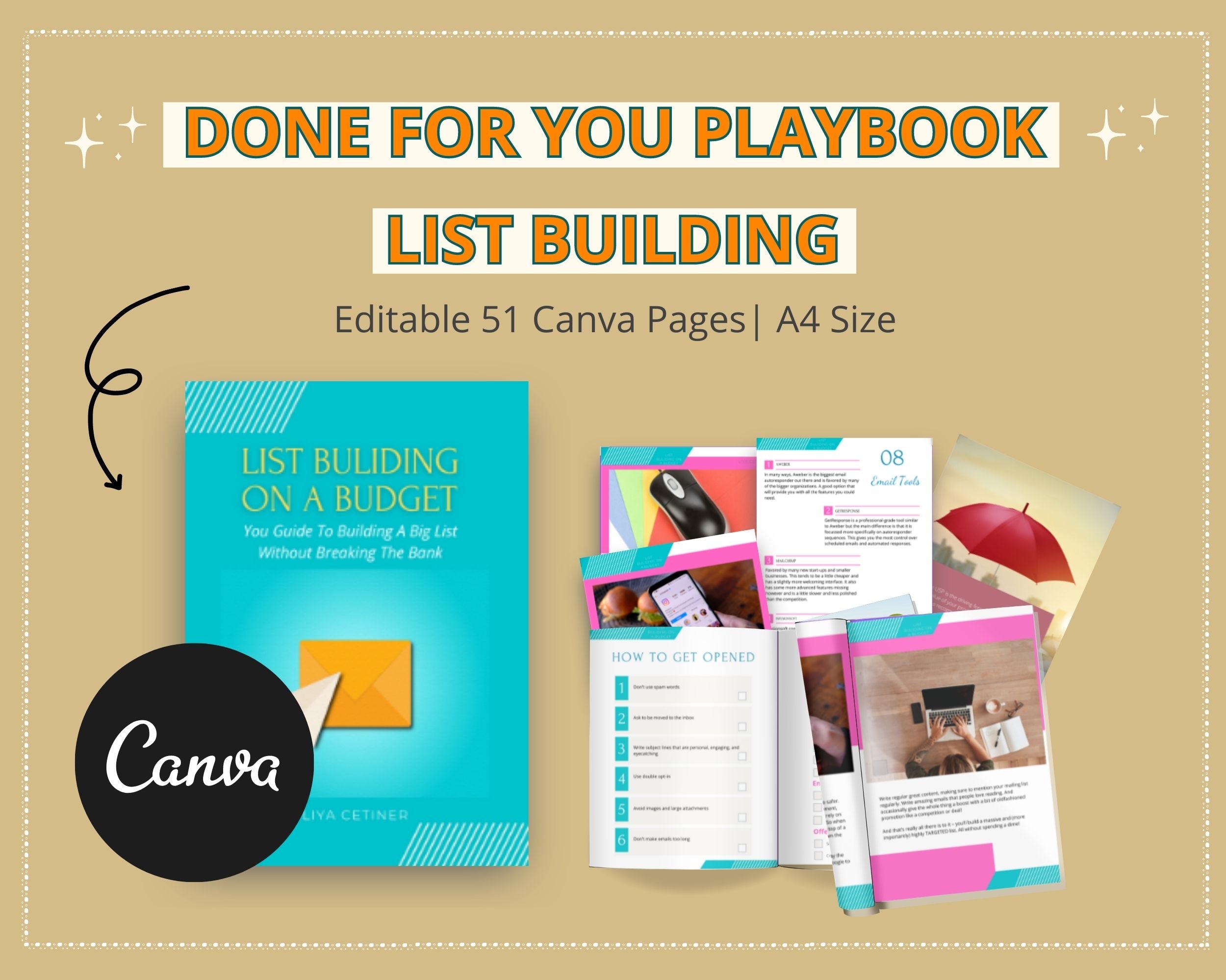 Done for You List Building Playbook in Canva | Editable A4 Size Canva Template