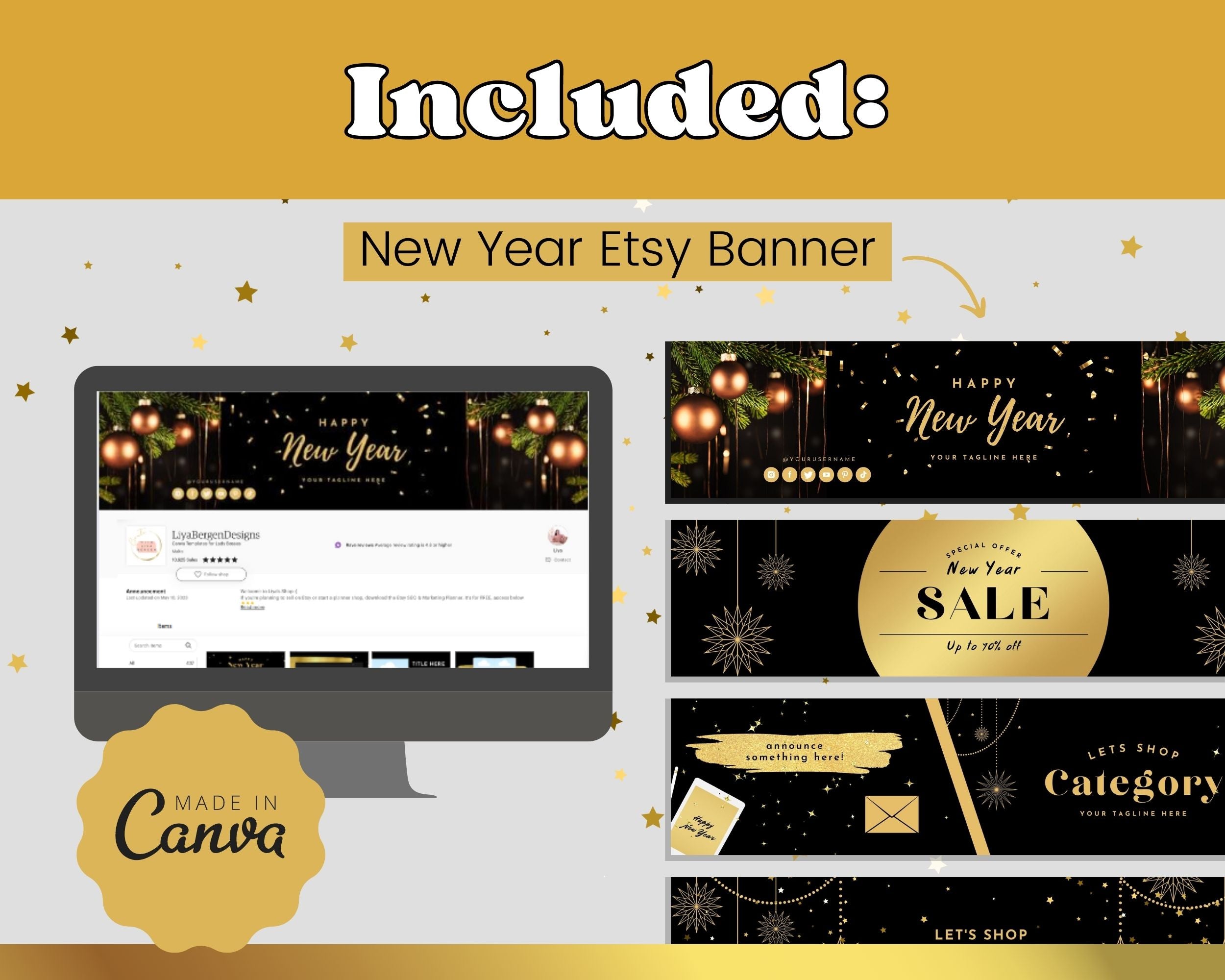 New Year Etsy Shop Banner Kit | Etsy Banner Canva Templates | Etsy Store Listing Design | Bright Etsy Branding | Etsy Success Kit