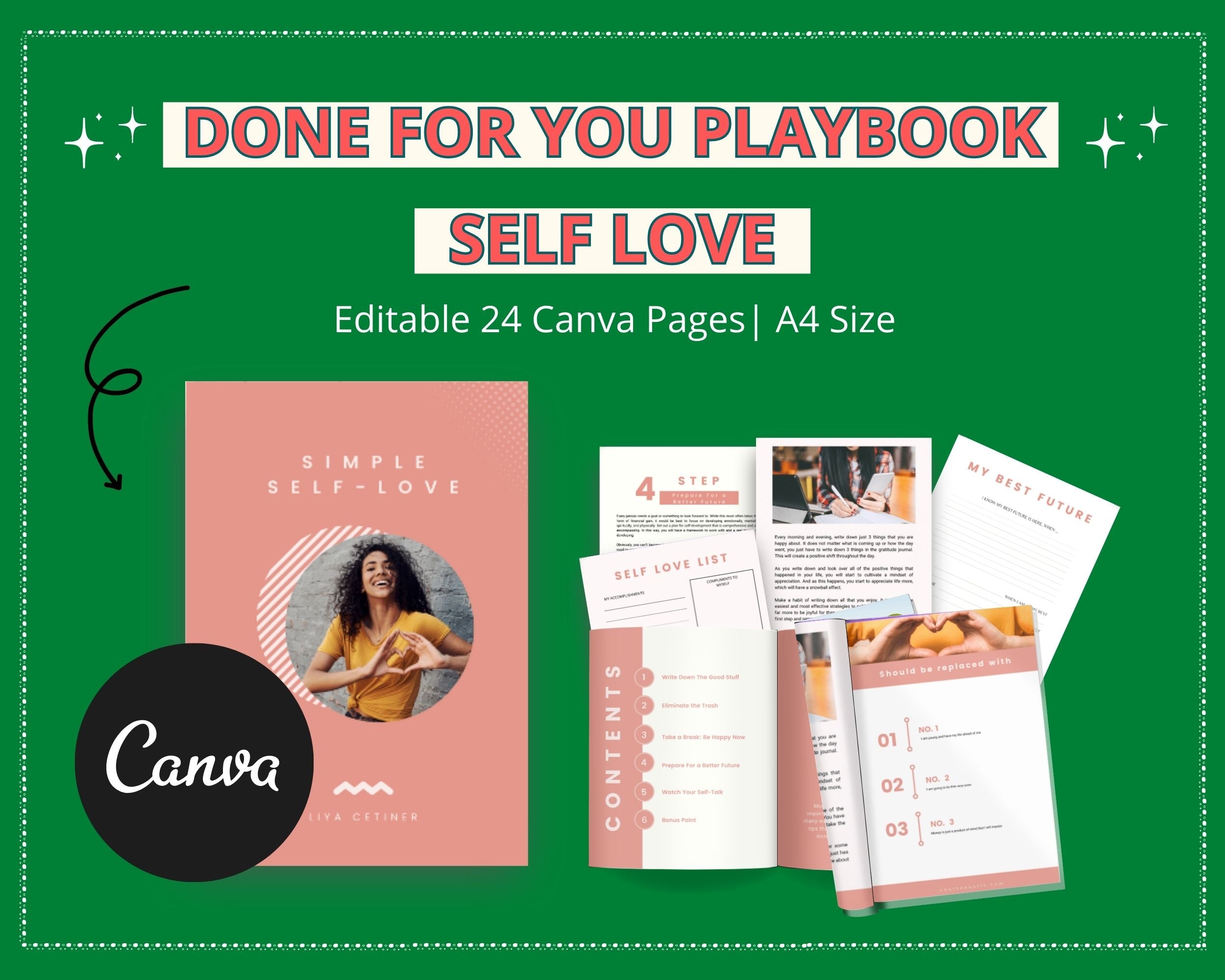 Done for You Self-Love Playbook in Canva | Editable A4 Size Canva Template