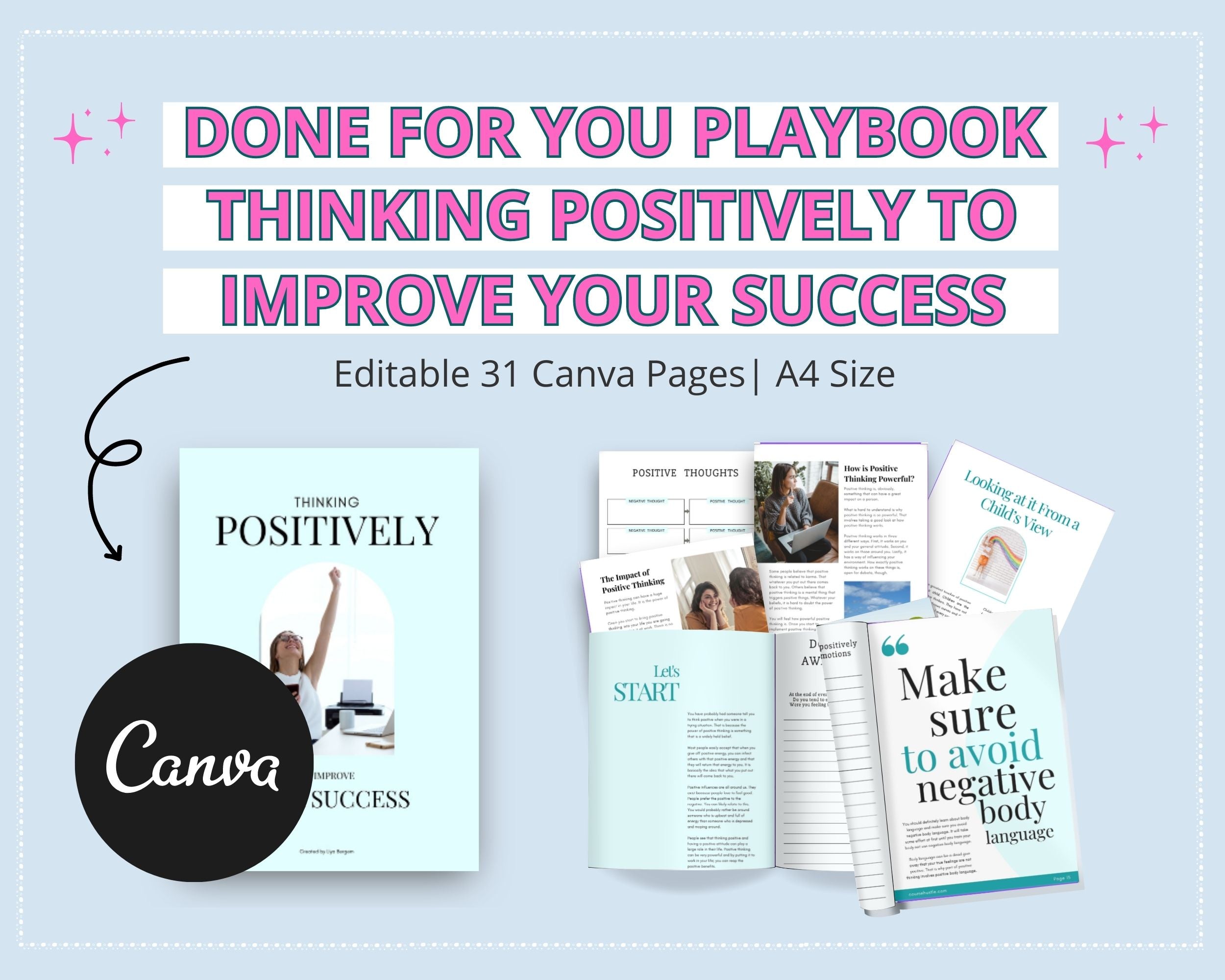 Done-for-You Think Positive to Improve Success Playbook in Canva | Editable A4 Size Canva Template
