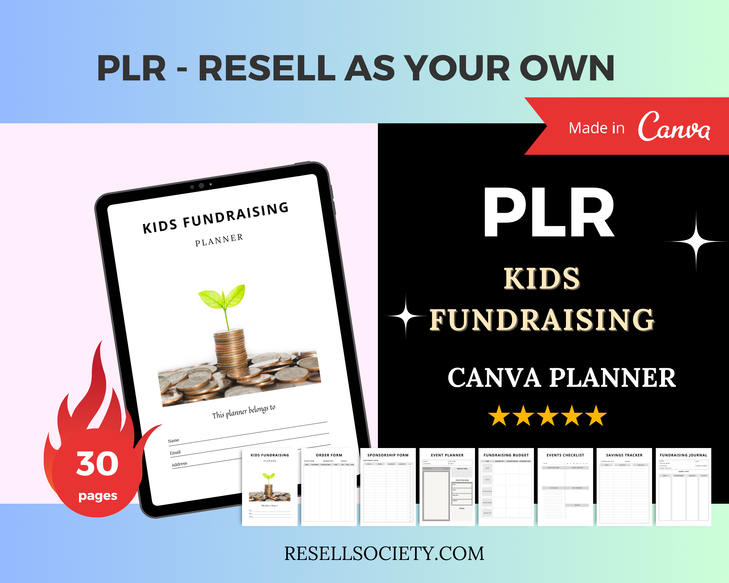 Editable Kids Fundraising Planner in Canva | Canva Template Pack | Commercial Use