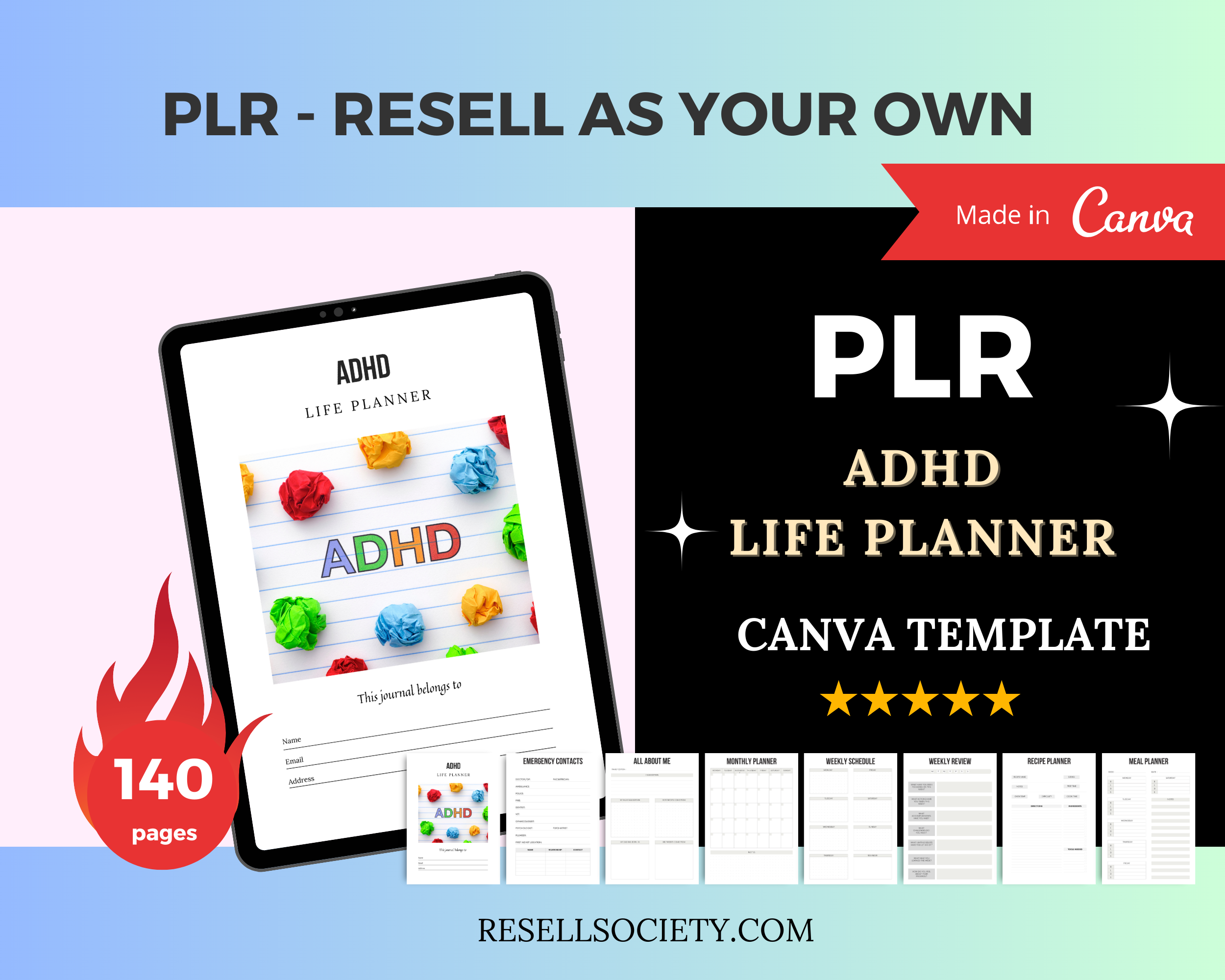 Editable ADHD Life Planner in Canva | Canva Template Pack | Commercial Use