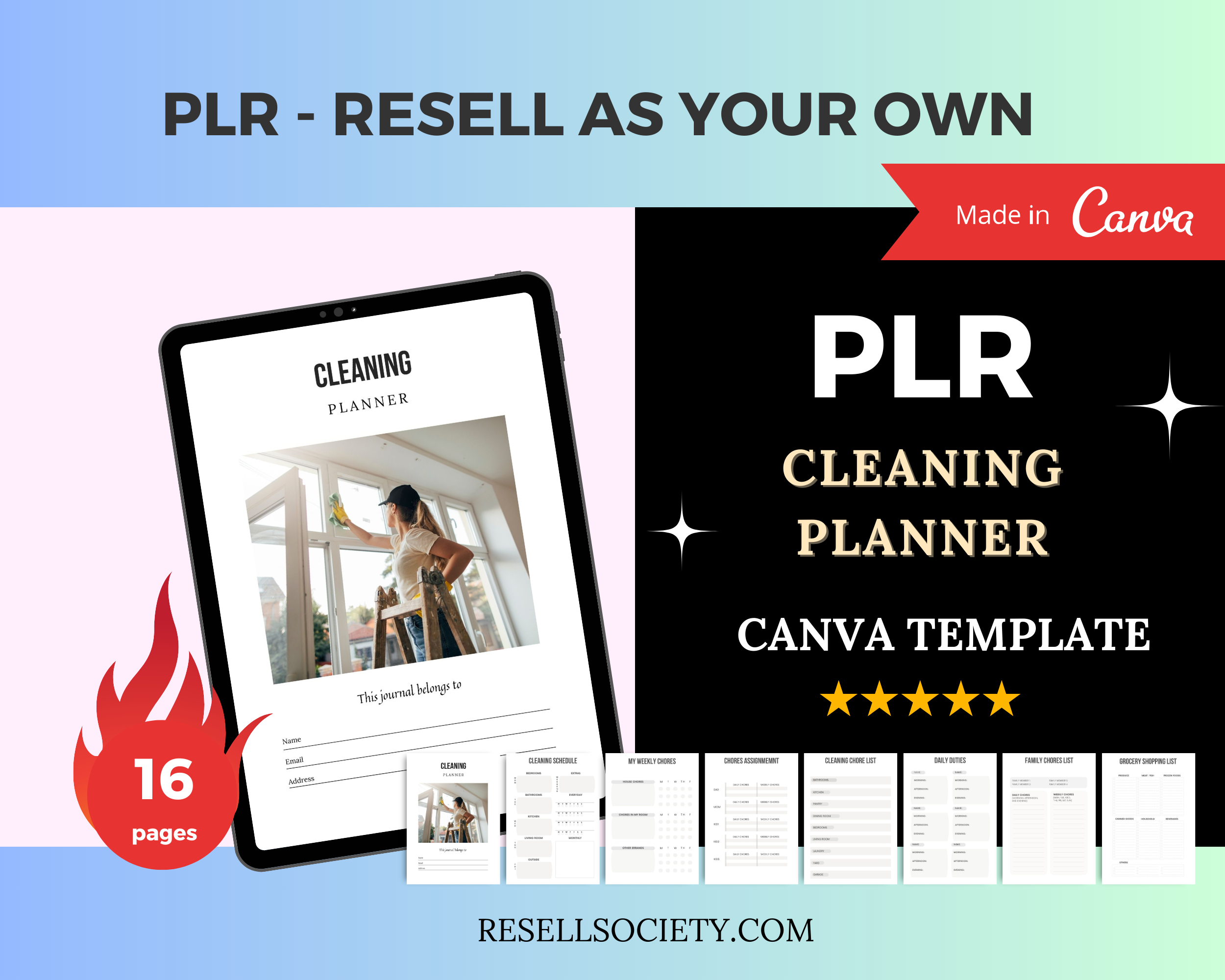 Editable Cleaning Planner in Canva | Canva Template Pack | Commercial Use