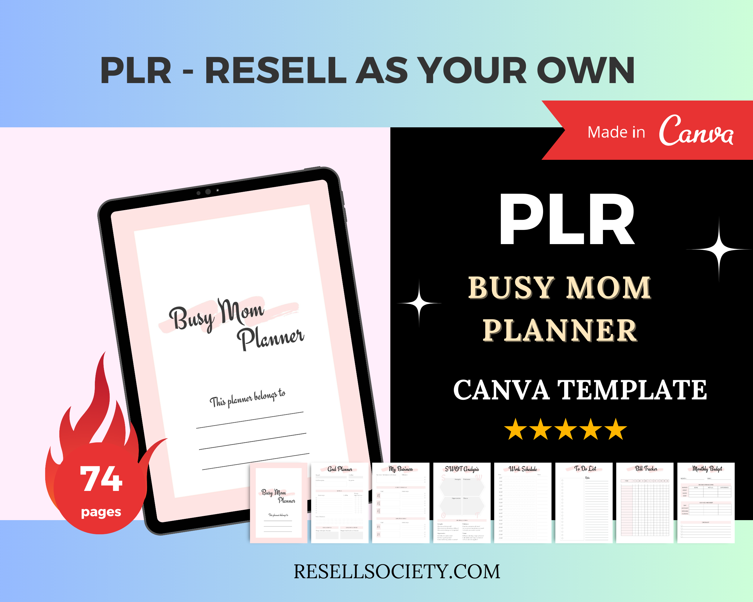 Editable Busy Mom Planner in Canva | Canva Template Pack | Commercial Use