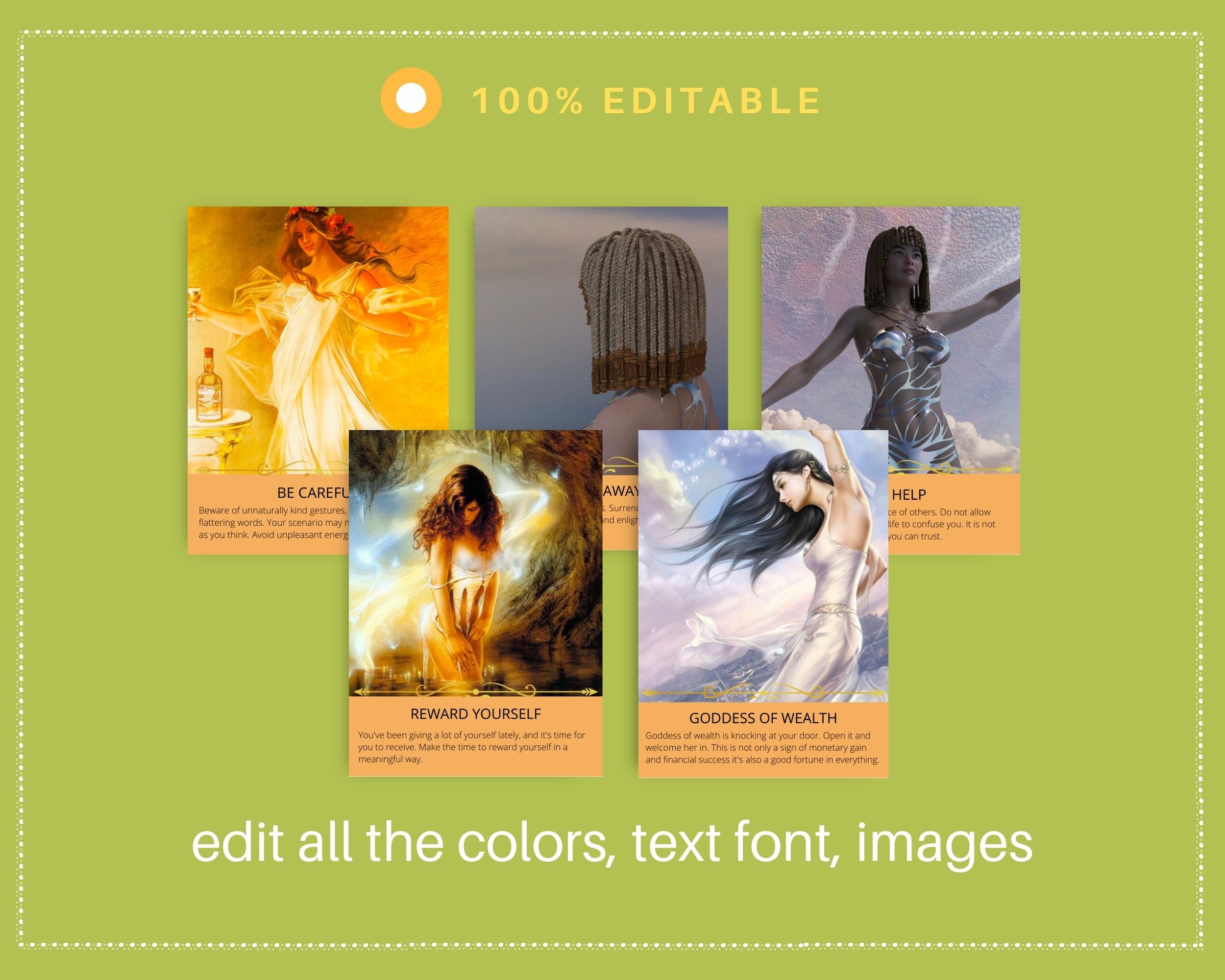 Goddess Lady Boss Oracle Card Deck | Editable 20 Card Deck in Canva | Size 2"x 2.7" | Commercial Use