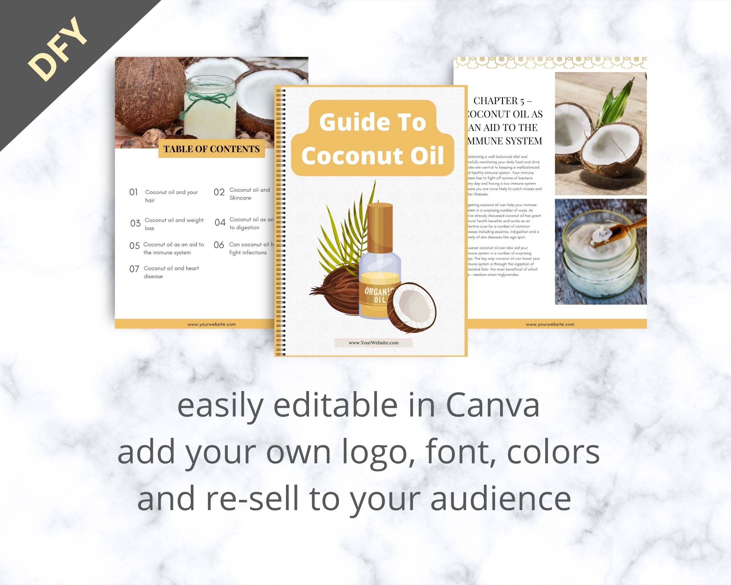 Editable Guide To Coconut Oil Ebook | Done-for-You Ebook in Canva | Rebrandable and Resizable Canva Template
