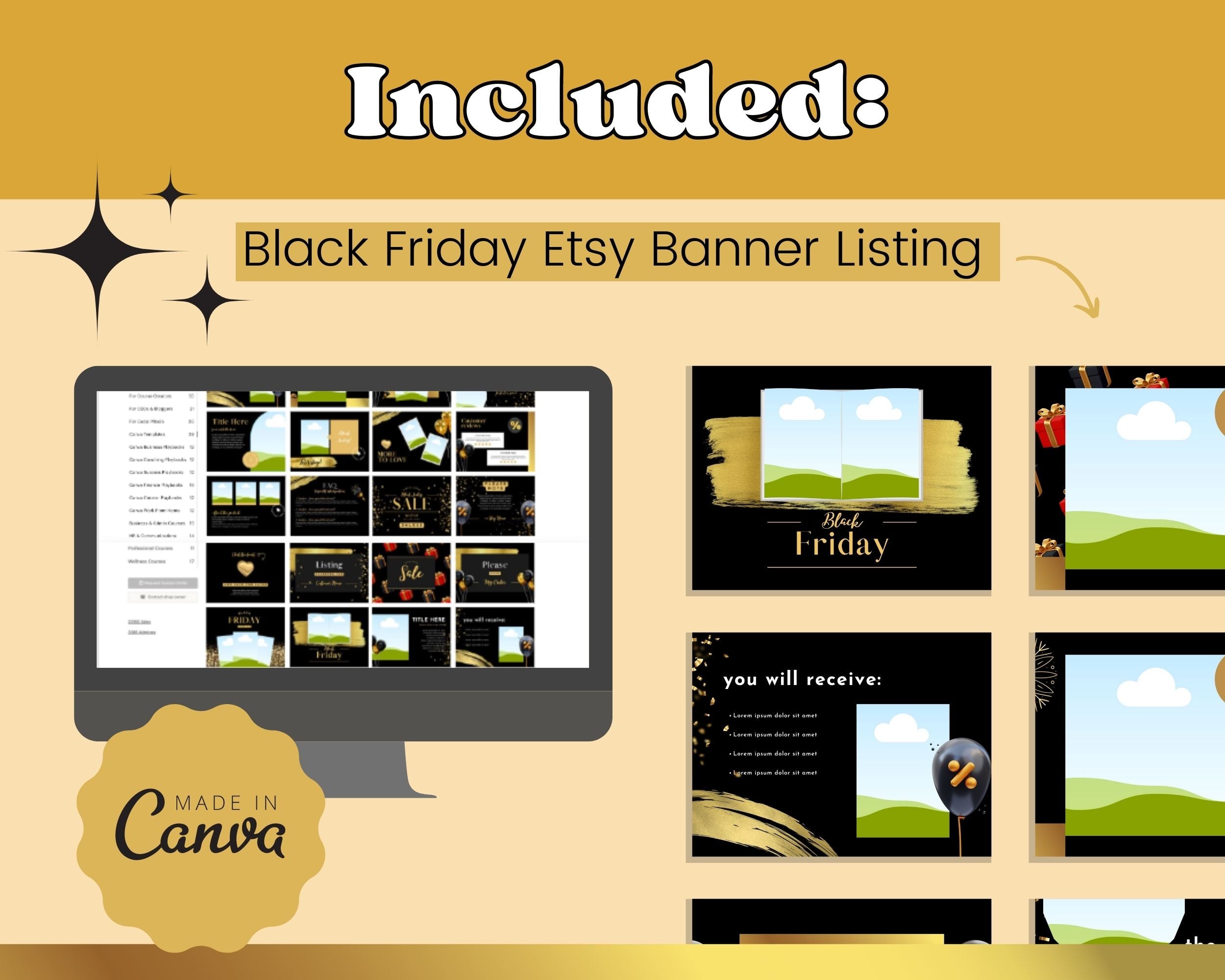 Black Friday Etsy Shop Banner Kit | Etsy Banner Canva Templates | Etsy Store Listing Design | Bright Etsy Branding | Etsy Success Kit