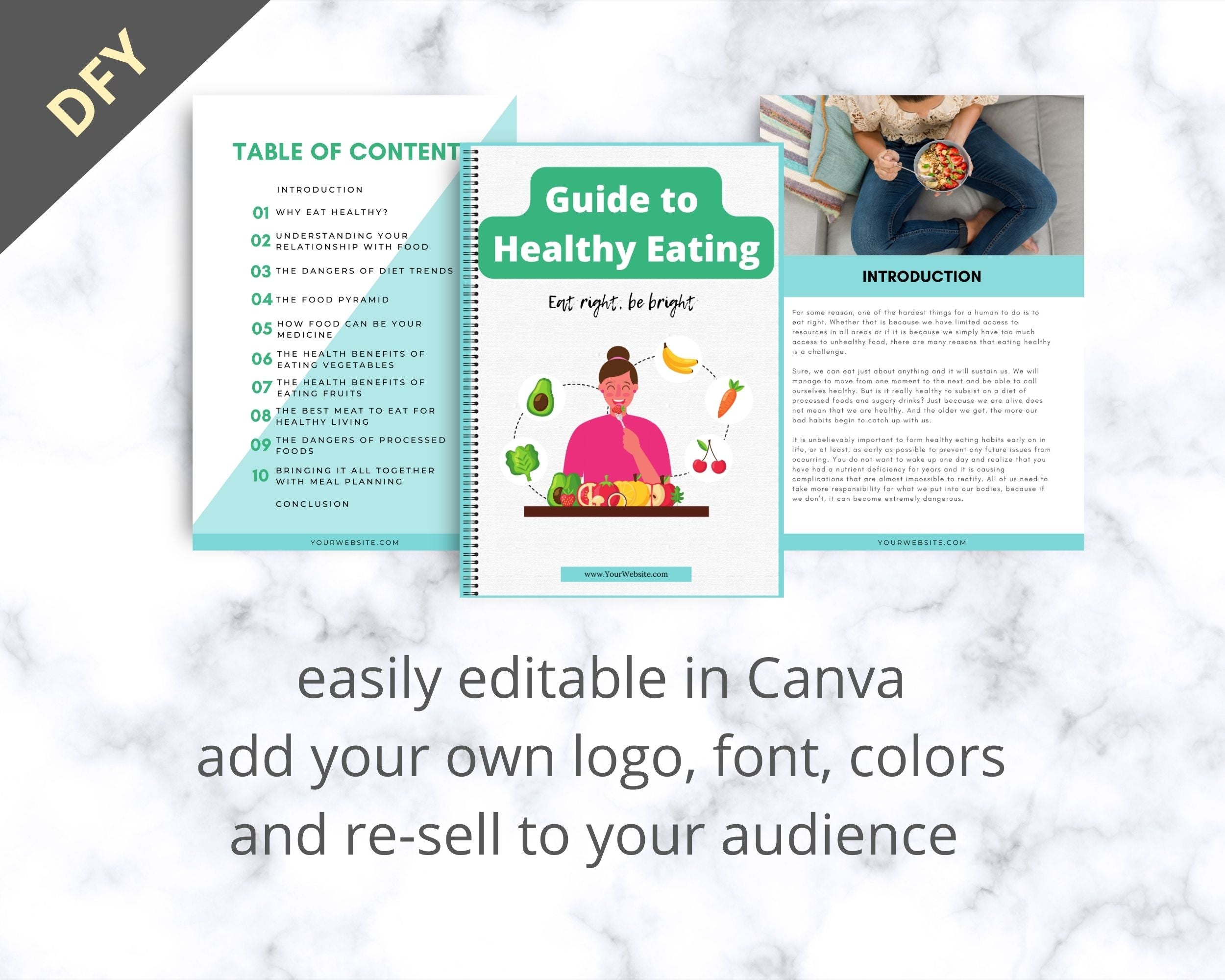 Editable Guide to Healthy Eating Ebook | Done-for-You Ebook in Canva | Rebrandable and Resizable Canva Template