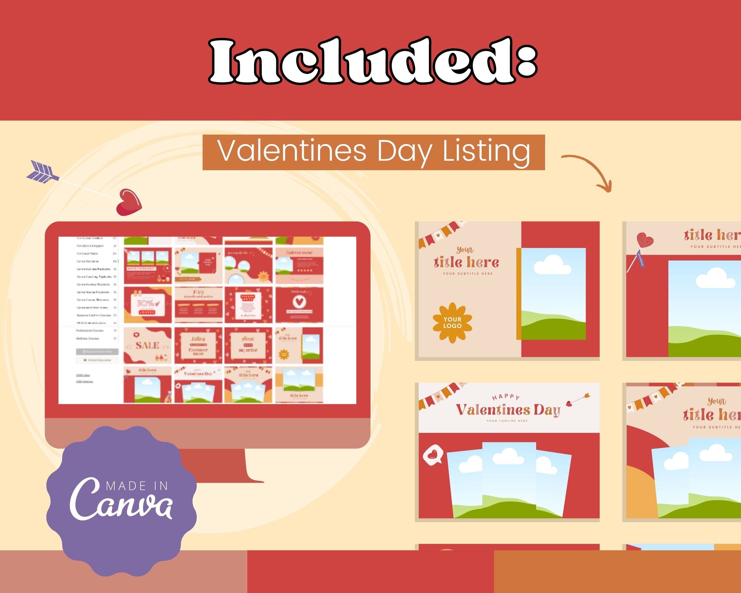 Valentines Day Etsy Shop Banner Kit | Etsy Banner Canva Templates | Etsy Store Listing Design | Bright Etsy Branding | Etsy Success Kit