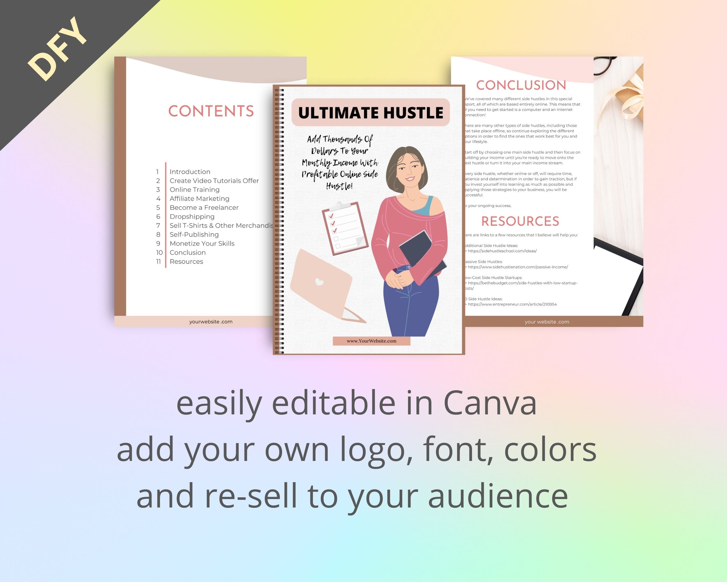 Editable Ultimate Hustle Ebook | Done-for-You Ebook in Canva | Rebrandable and Resizable Canva Template