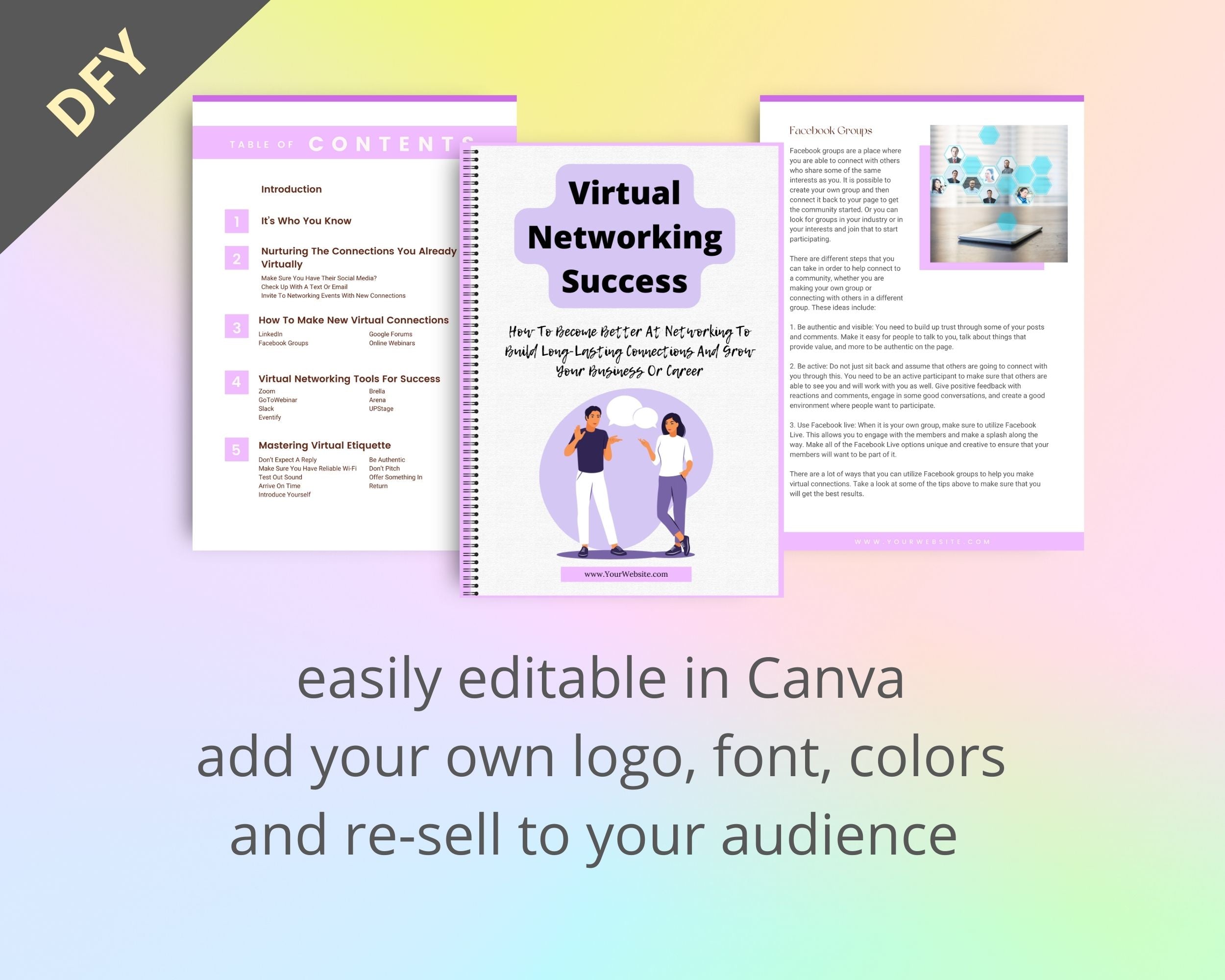 Editable Virtual Networking Success Ebook | Done-for-You Ebook in Canva | Rebrandable and Resizable Canva Template