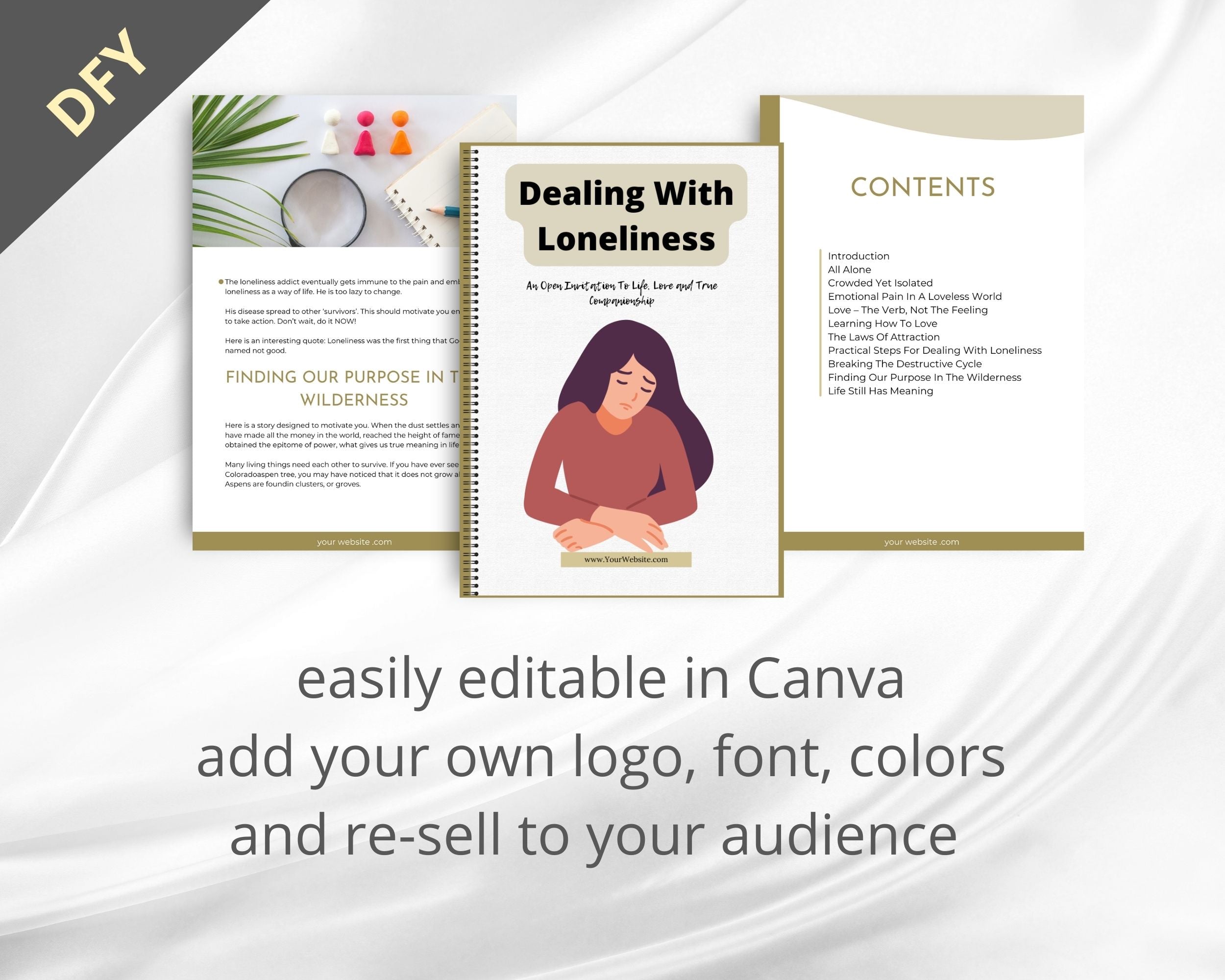 Editable Dealing With Loneliness Mini Ebook | Done-for-You Ebook in Canva | Rebrandable and Resizable Canva Template