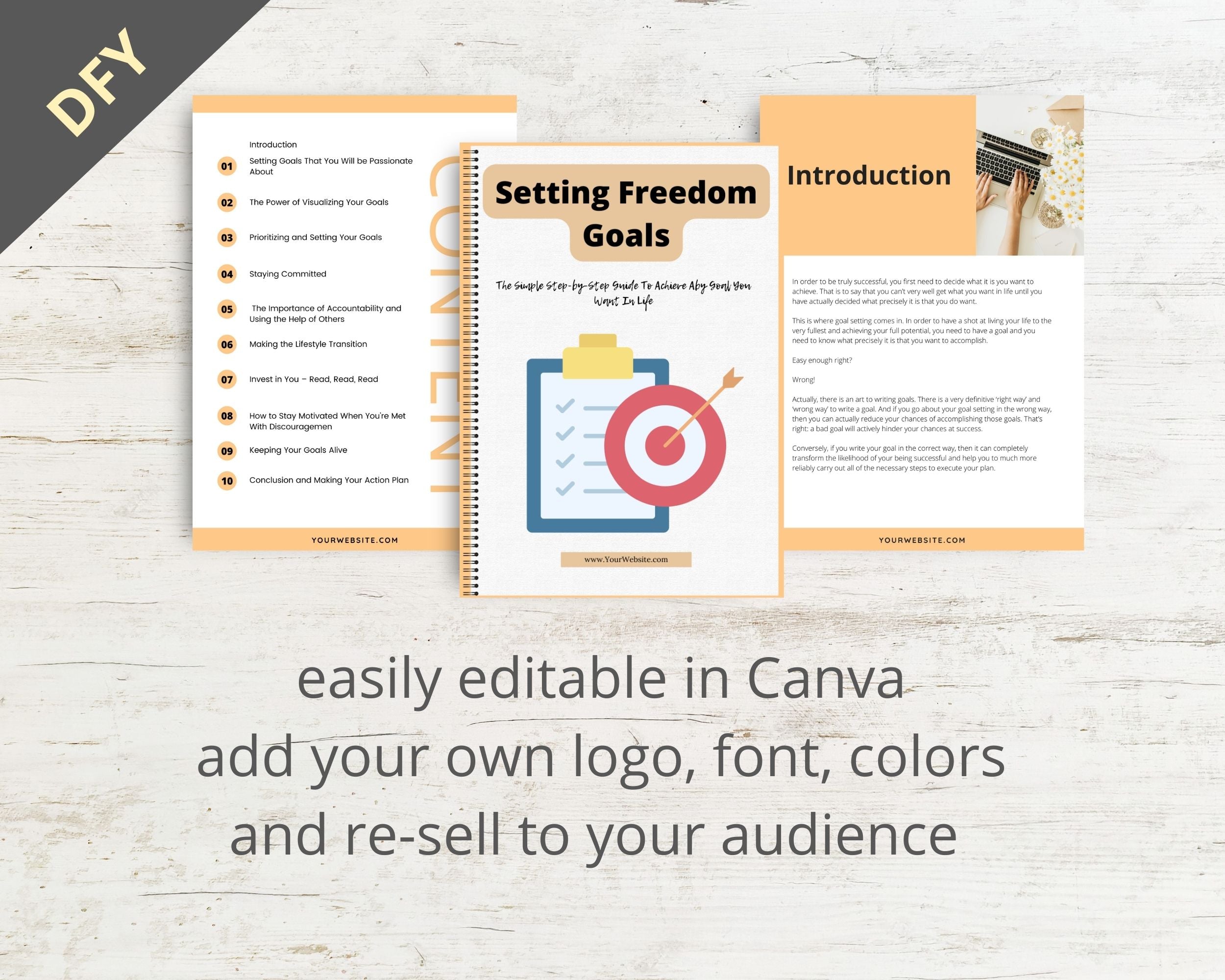 Editable Setting Freedom Goals Ebook | Done-for-You Ebook in Canva | Rebrandable and Resizable Canva Template