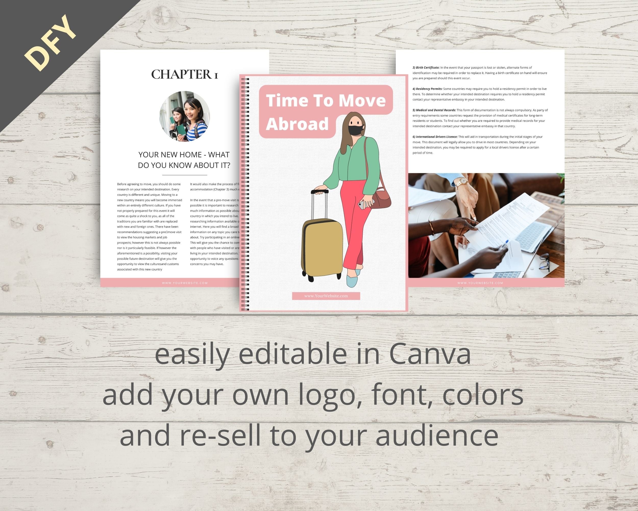 Editable Time To Move Abroad Ebook | Done-for-You Ebook in Canva | Rebrandable and Resizable Canva Template