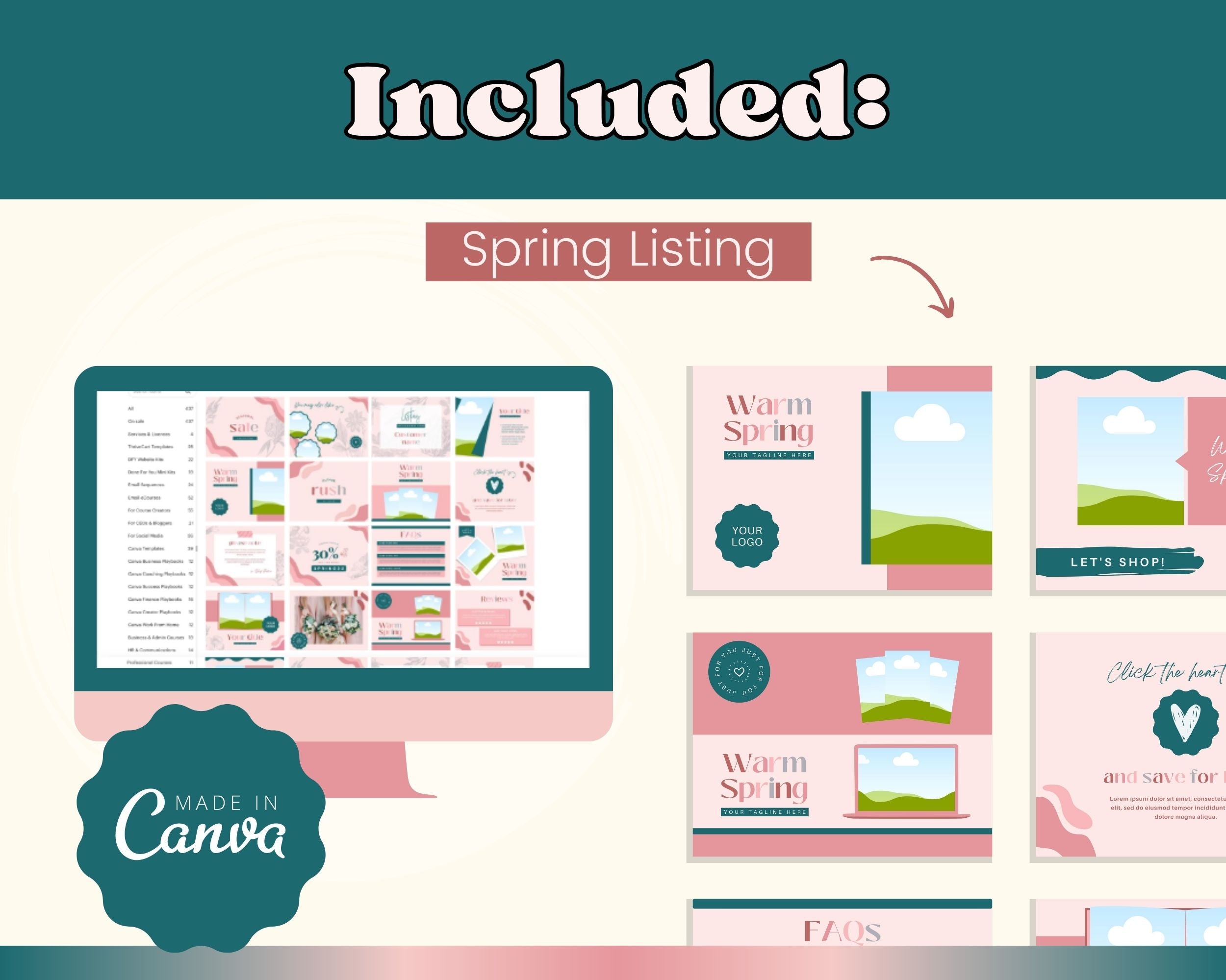 Pinkish Spring Etsy Shop Banner Kit | Etsy Banner Canva Templates | Etsy Store Listing Design | Bright Etsy Branding | Etsy Success Kit