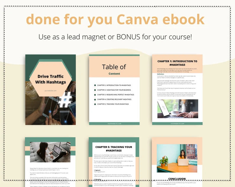 Done-for-You Drive Traffic With Hashtag Marketing Ebook in Canva | Editable Canva A4