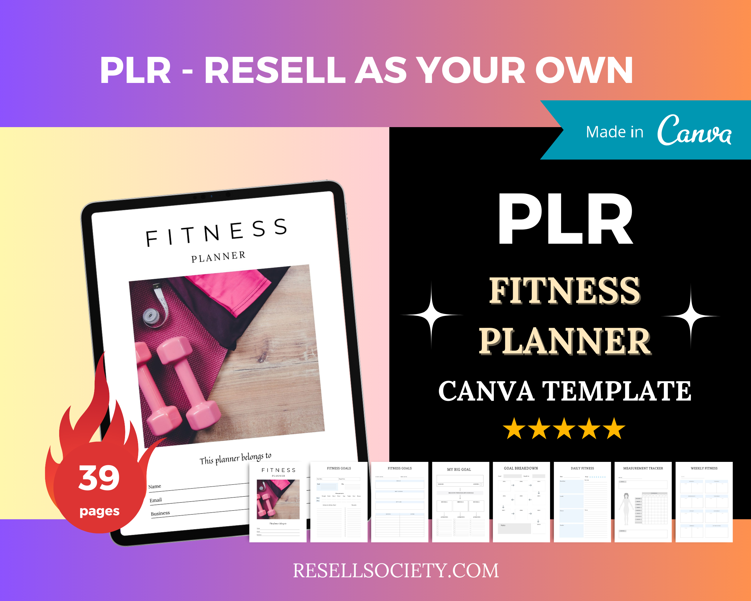 Editable Fitness Planner in Canva | Commercial Use