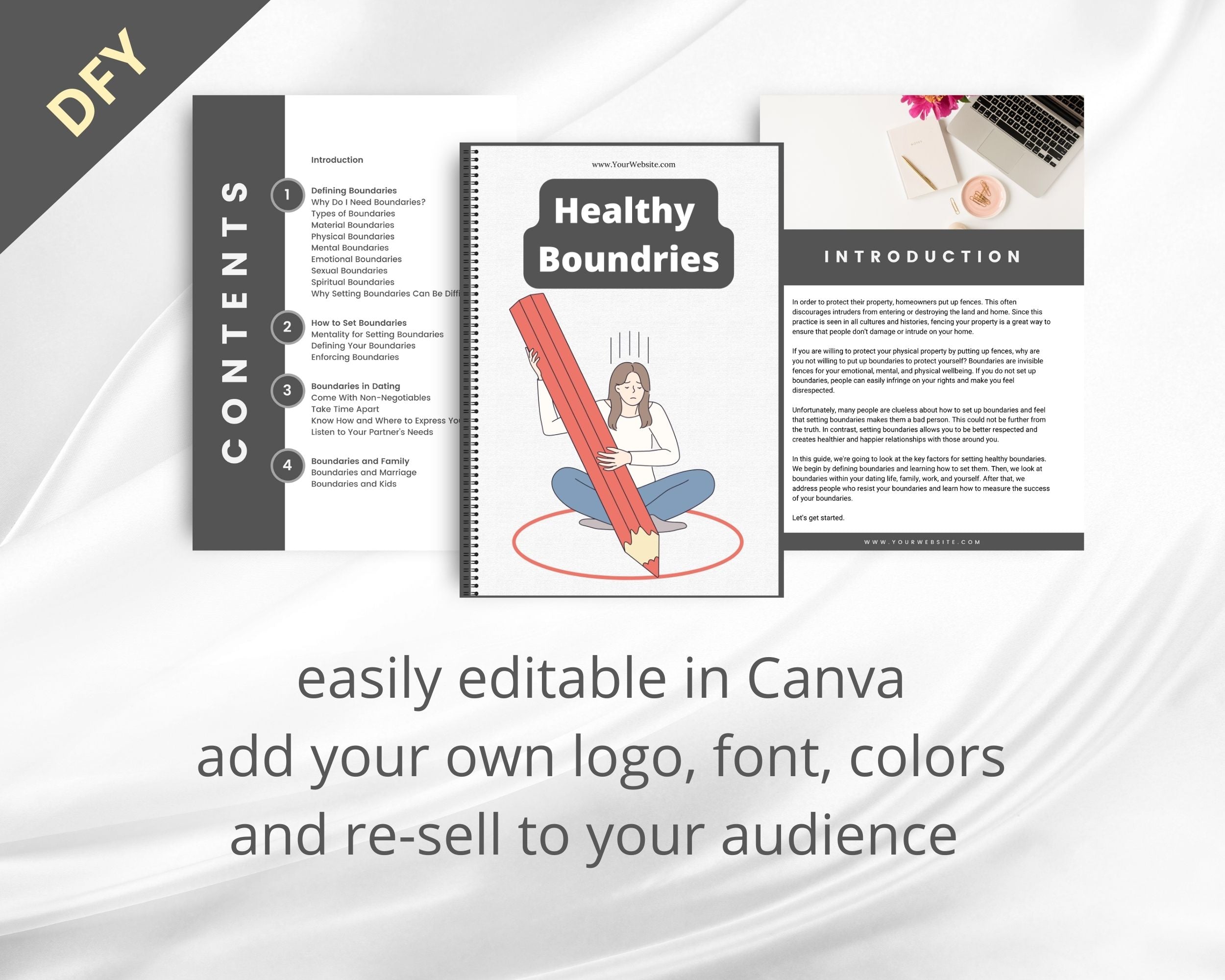 Editable Healthy Boundaries Ebook | Done-for-You Ebook in Canva | Rebrandable and Resizable Canva Template