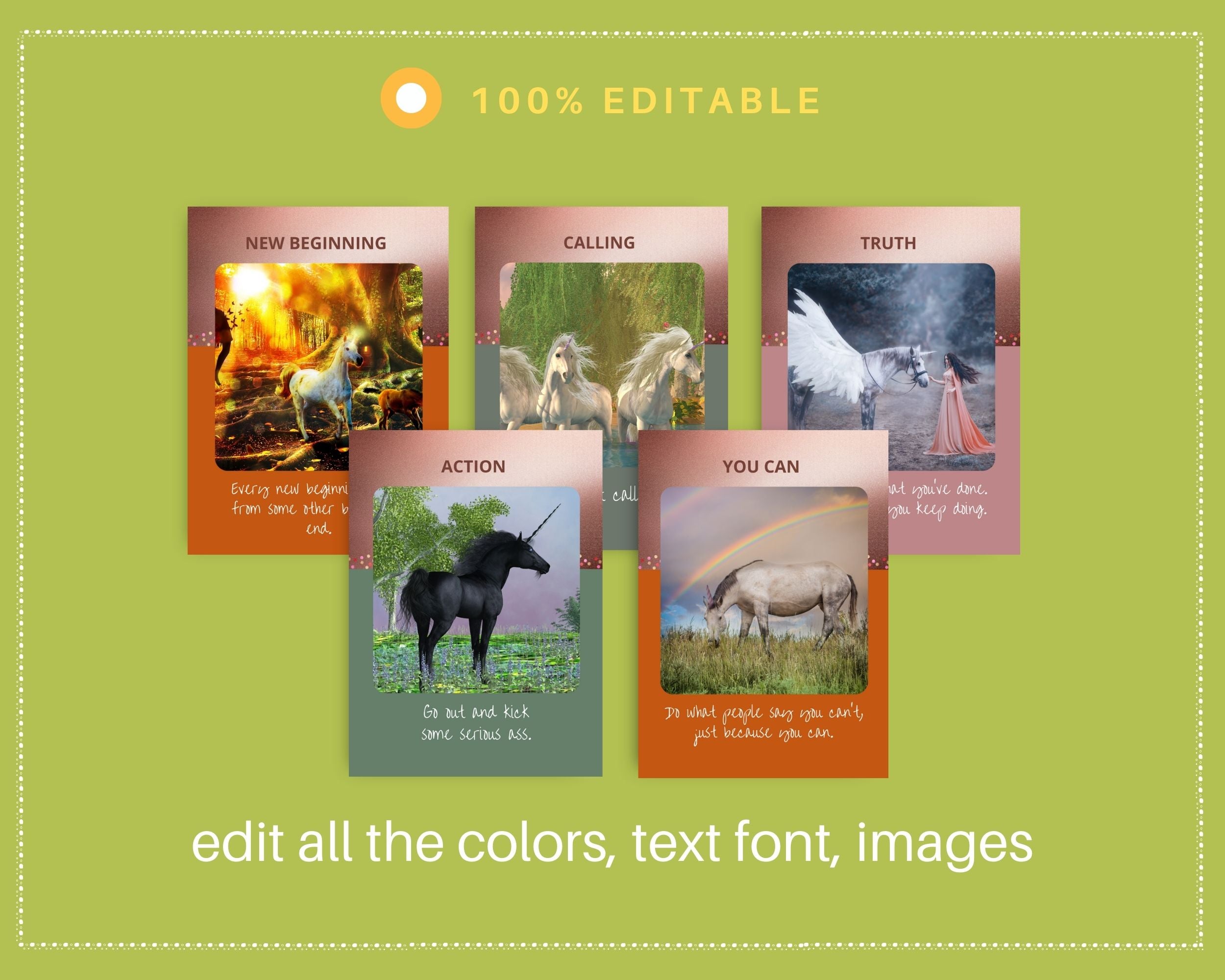 Mystical Horse Oracle Card Deck | Editable 20 Card Deck in Canva | Size 3"x 4" | Commercial Use