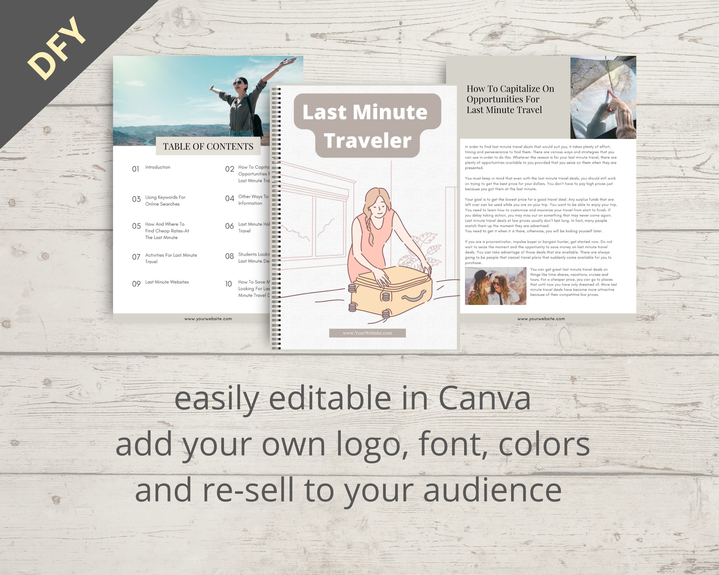 Editable Last Minute Traveler Ebook in Canva | Rebrandable and Resizable Canva Template