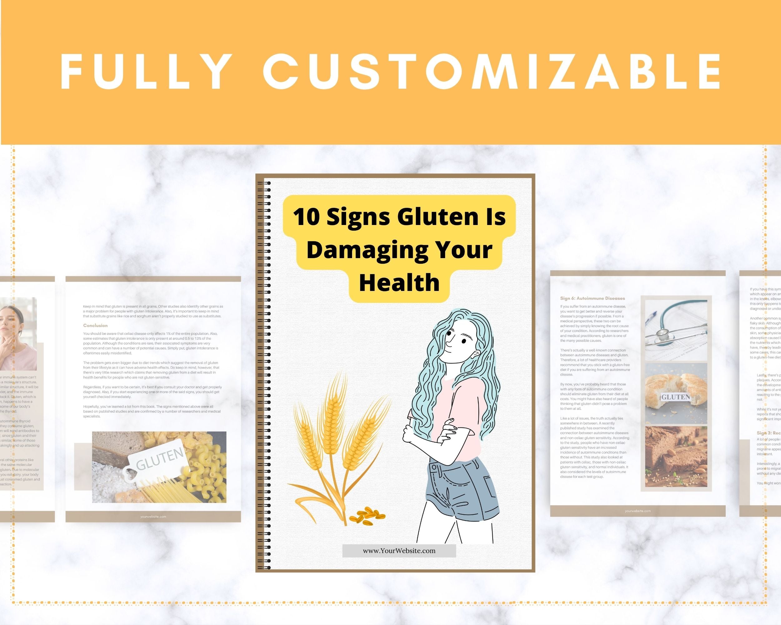Editable 10 Signs Gluten Is Damaging Your Health Ebook | Done-for-You Ebook in Canva | Rebrandable and Resizable Canva Template