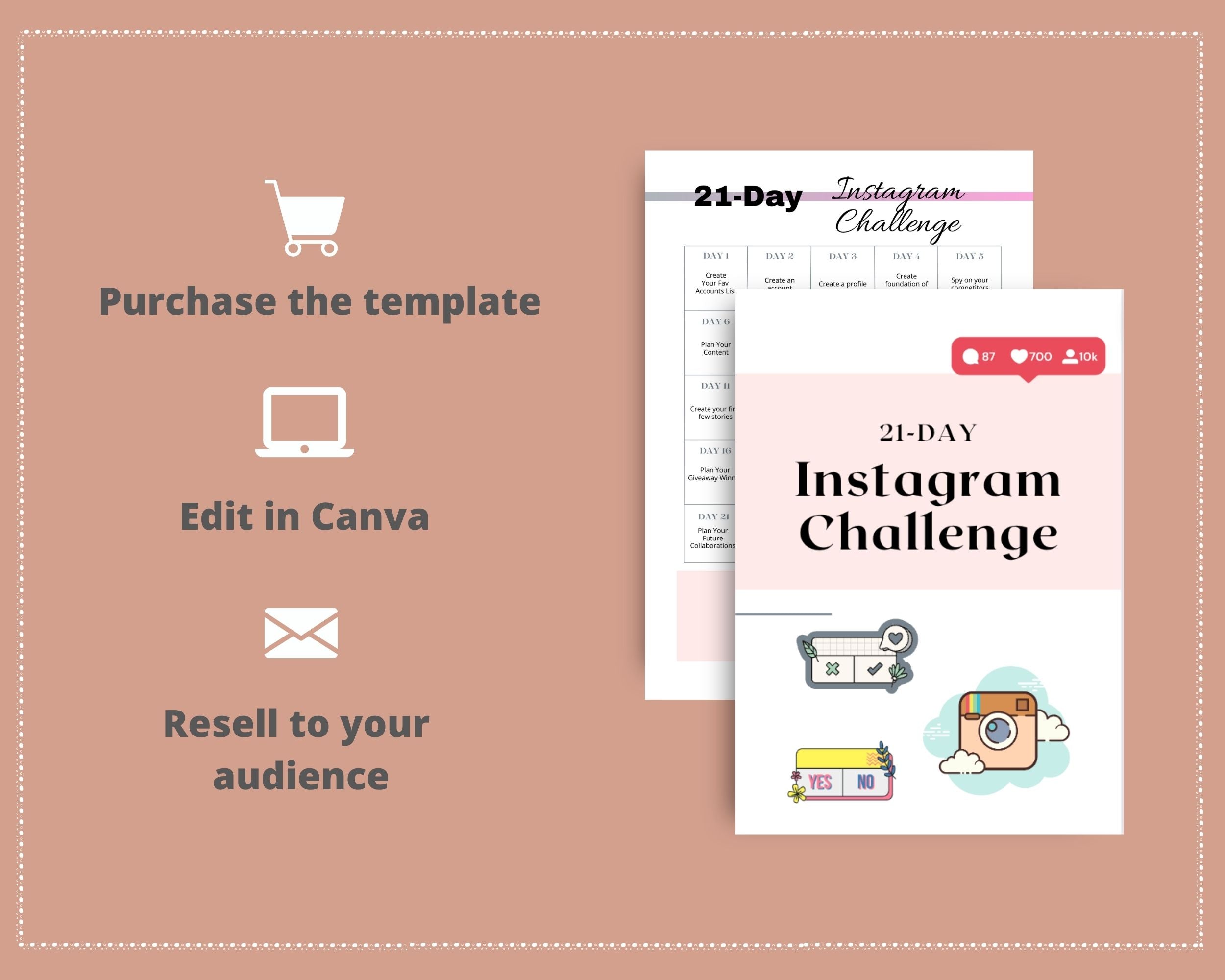 21 Day Instagram Challenge | Editable Canva Template A4 Size