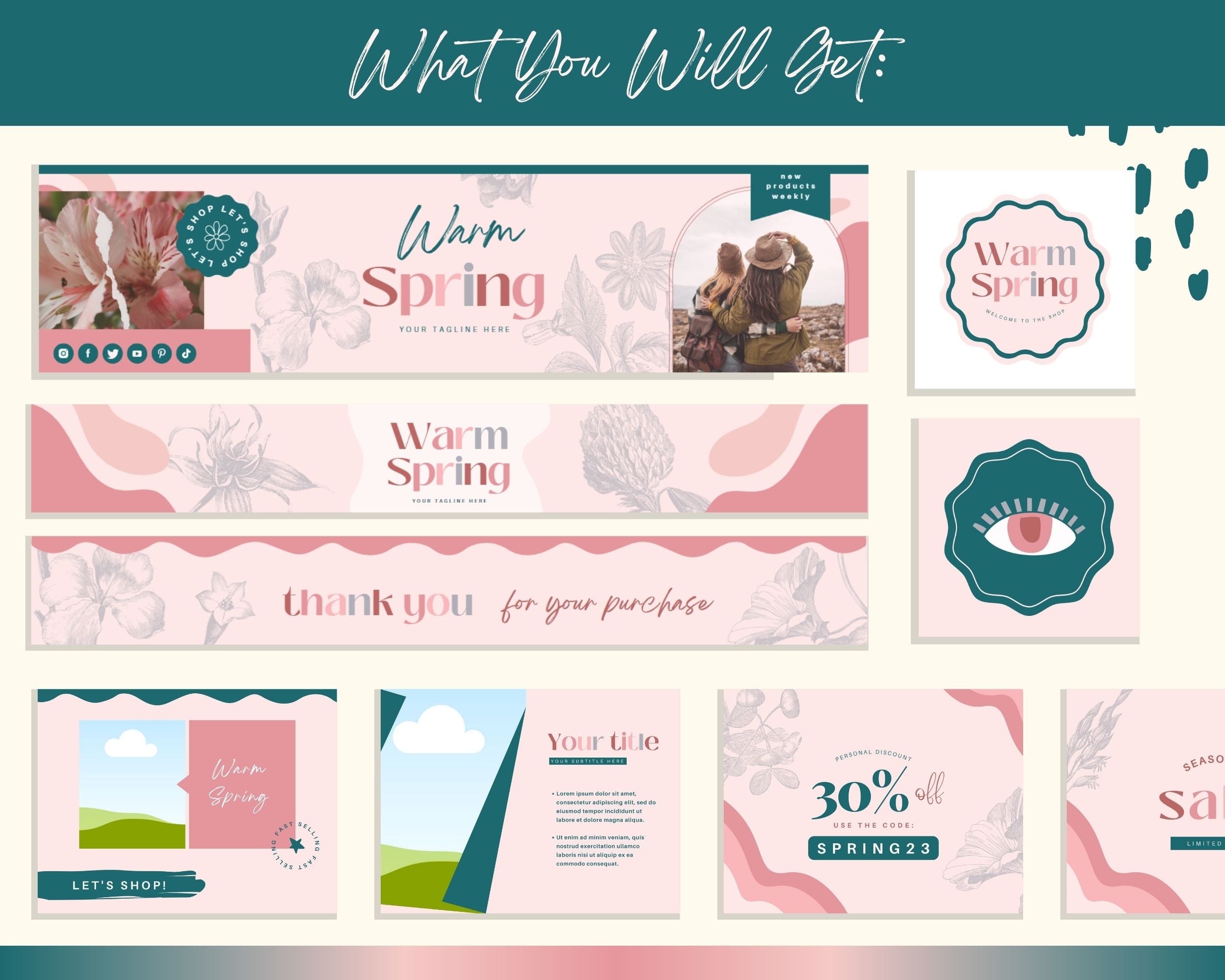 Pinkish Spring Etsy Shop Banner Kit | Etsy Banner Canva Templates | Etsy Store Listing Design | Bright Etsy Branding | Etsy Success Kit