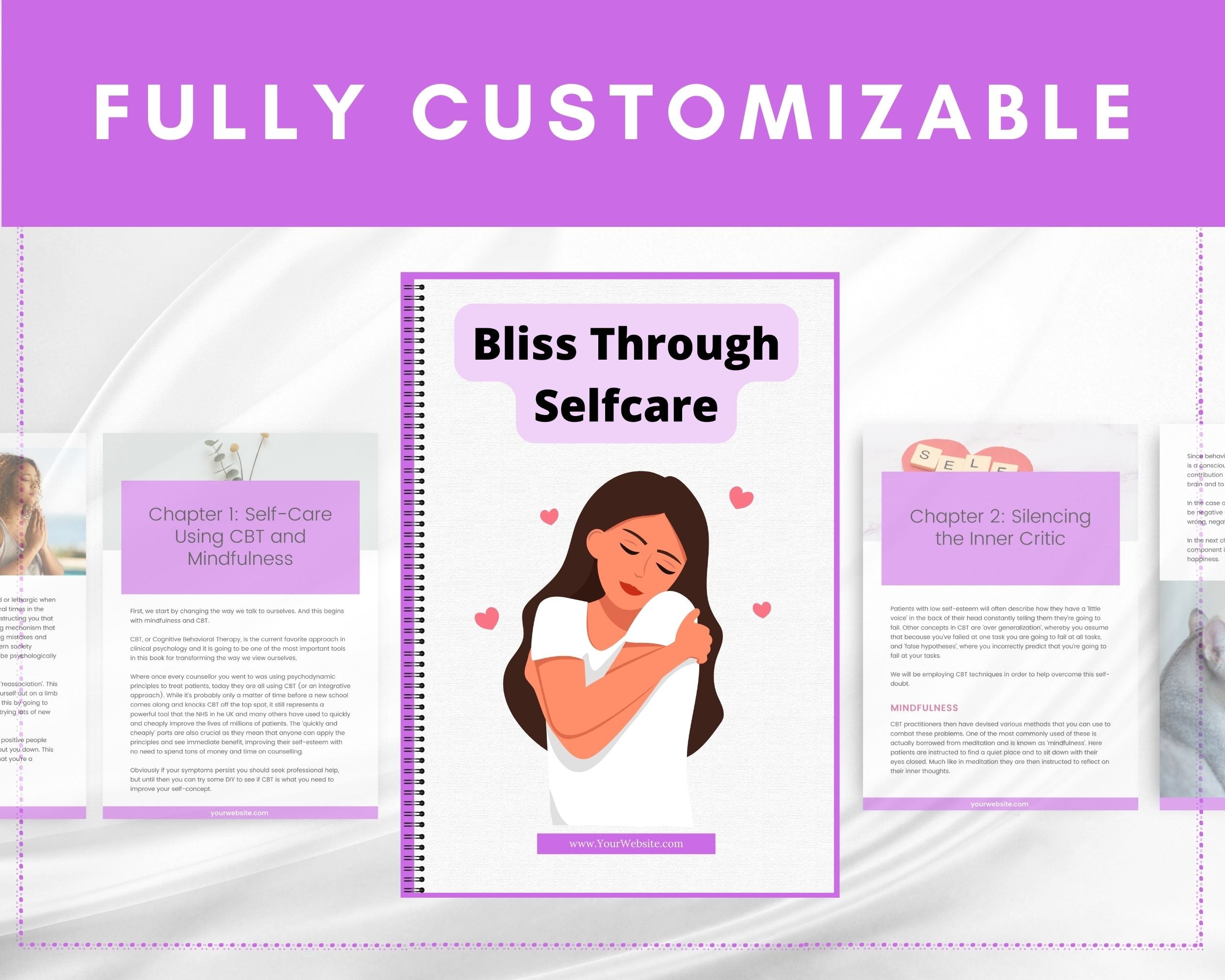 Editable Bliss Through Self-Care Ebook | Done-for-You Ebook in Canva | Rebrandable and Resizable Canva Template