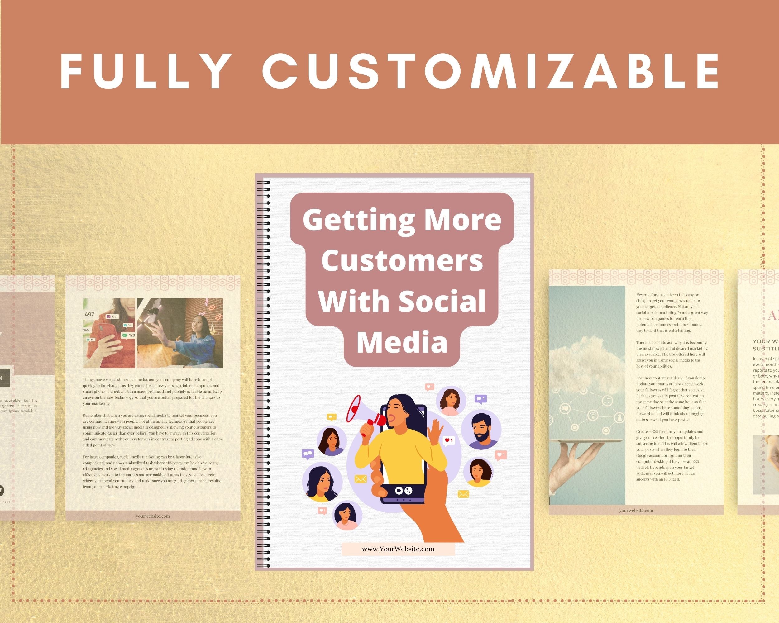 Editable Getting More Customers With Social Media Mini Ebook | Done-for-You Ebook in Canva | Rebrandable and Resizable Canva Template