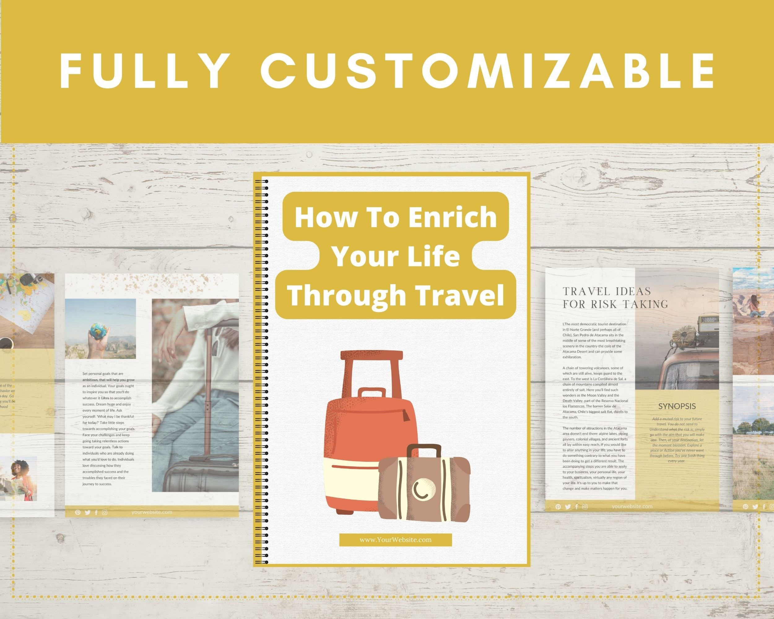Editable How To Enrich Your Life Through Travel Ebook in Canva | Rebrandable and Resizable Canva Template