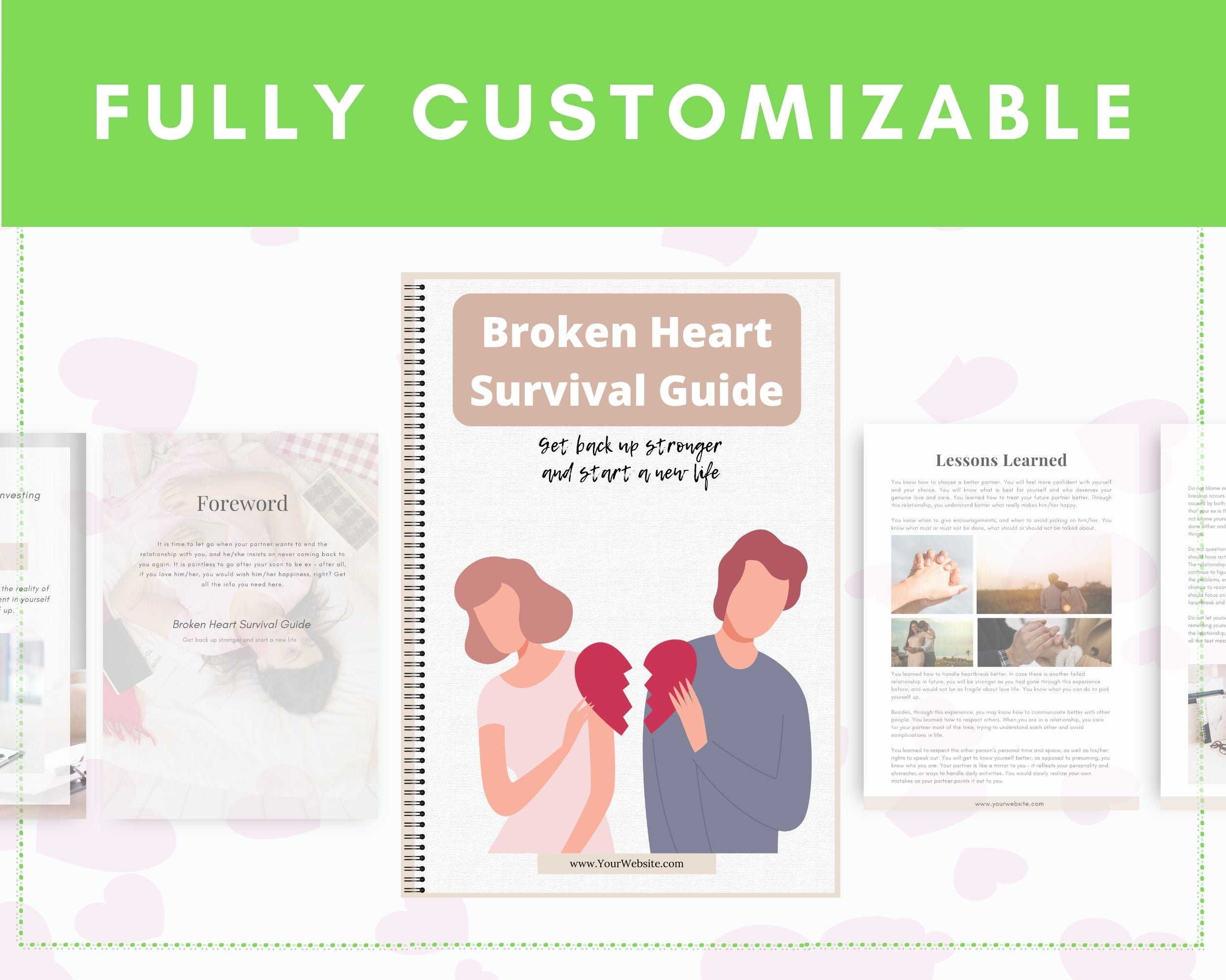 Editable Broken Heart Survival Guide | Done-for-You Ebook in Canva | Rebrandable and Resizable Canva Template