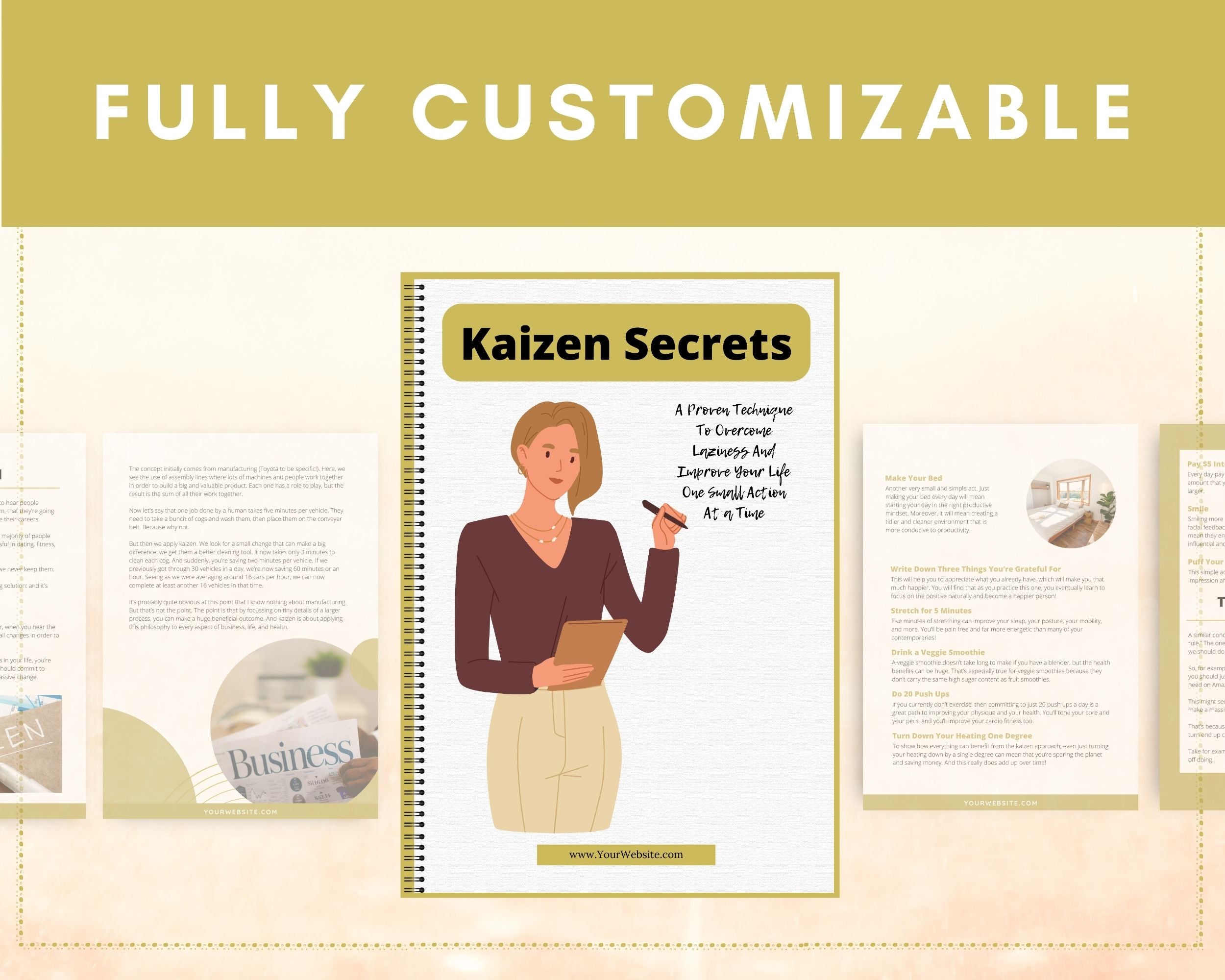 Editable Kaizen Secrets Mini Ebook | Done-for-You Ebook in Canva | Rebrandable and Resizable Canva Template
