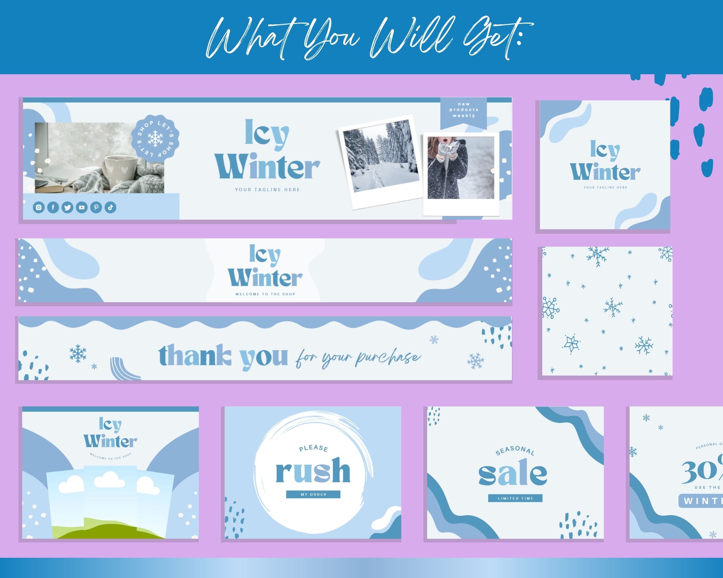Winter Icy Blue Etsy Shop Banner Kit | Etsy Banner Canva Templates | Etsy Store Listing Design | Bright Etsy Branding | Etsy Success Kit