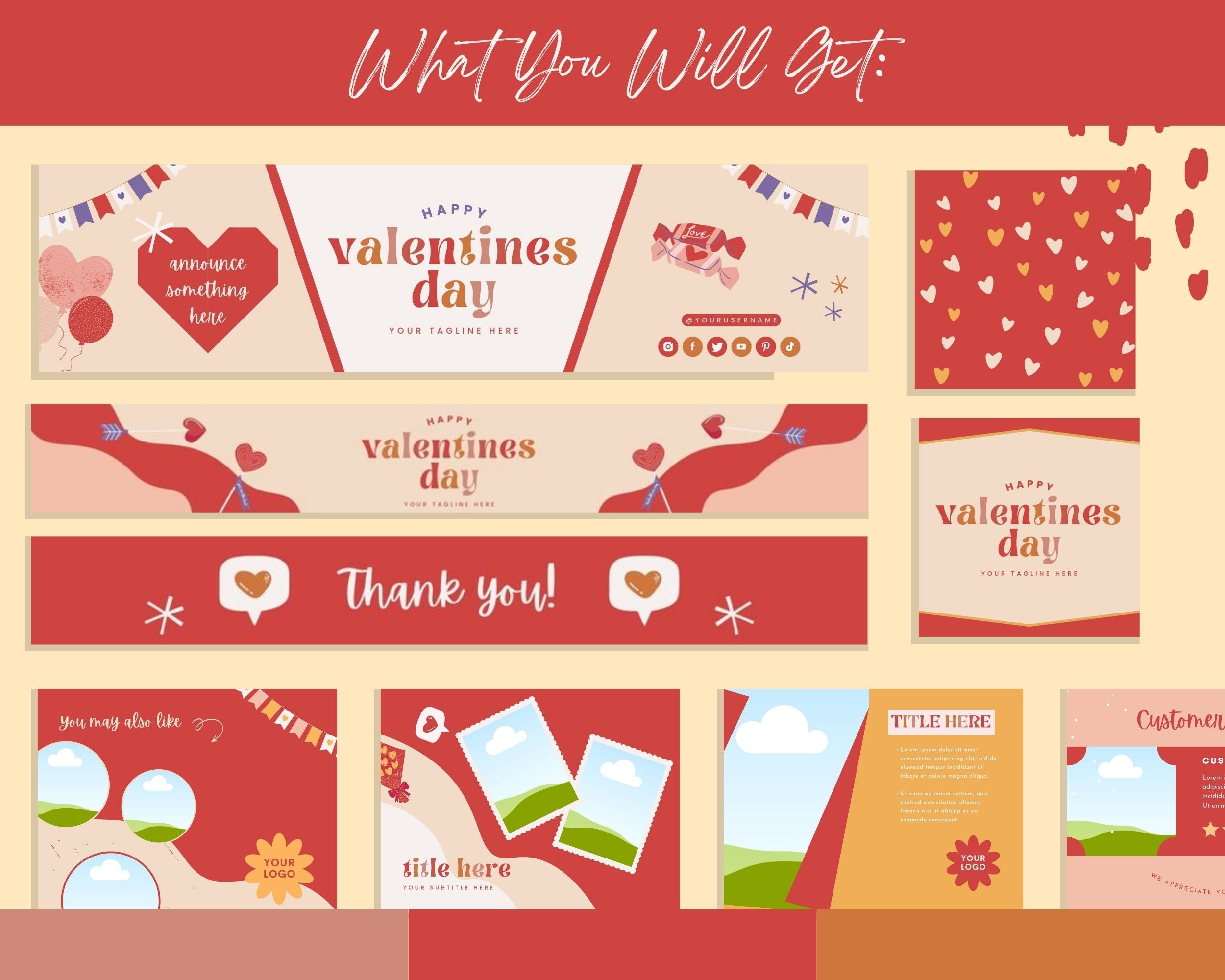 Valentines Day Etsy Shop Banner Kit | Etsy Banner Canva Templates | Etsy Store Listing Design | Bright Etsy Branding | Etsy Success Kit