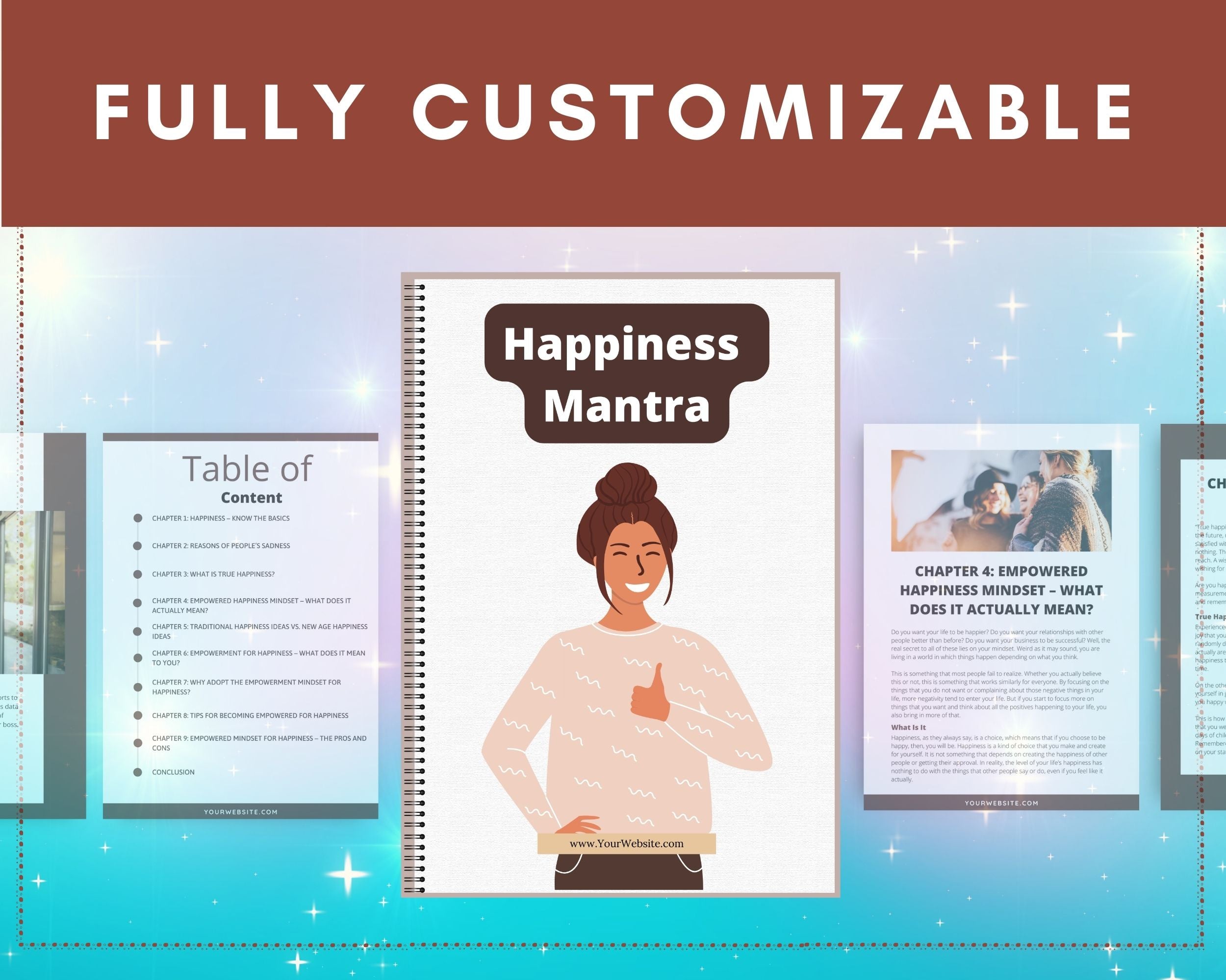 Editable Happiness Mantra Ebook | Done-for-You Ebook in Canva | Rebrandable and Resizable Canva Template