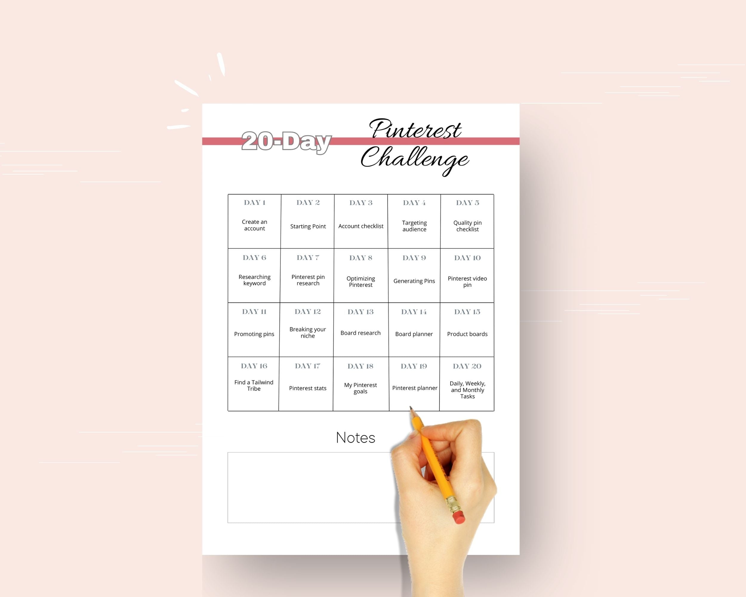 20-Day Pinterest Challenge | Editable Canva Template A4 Size