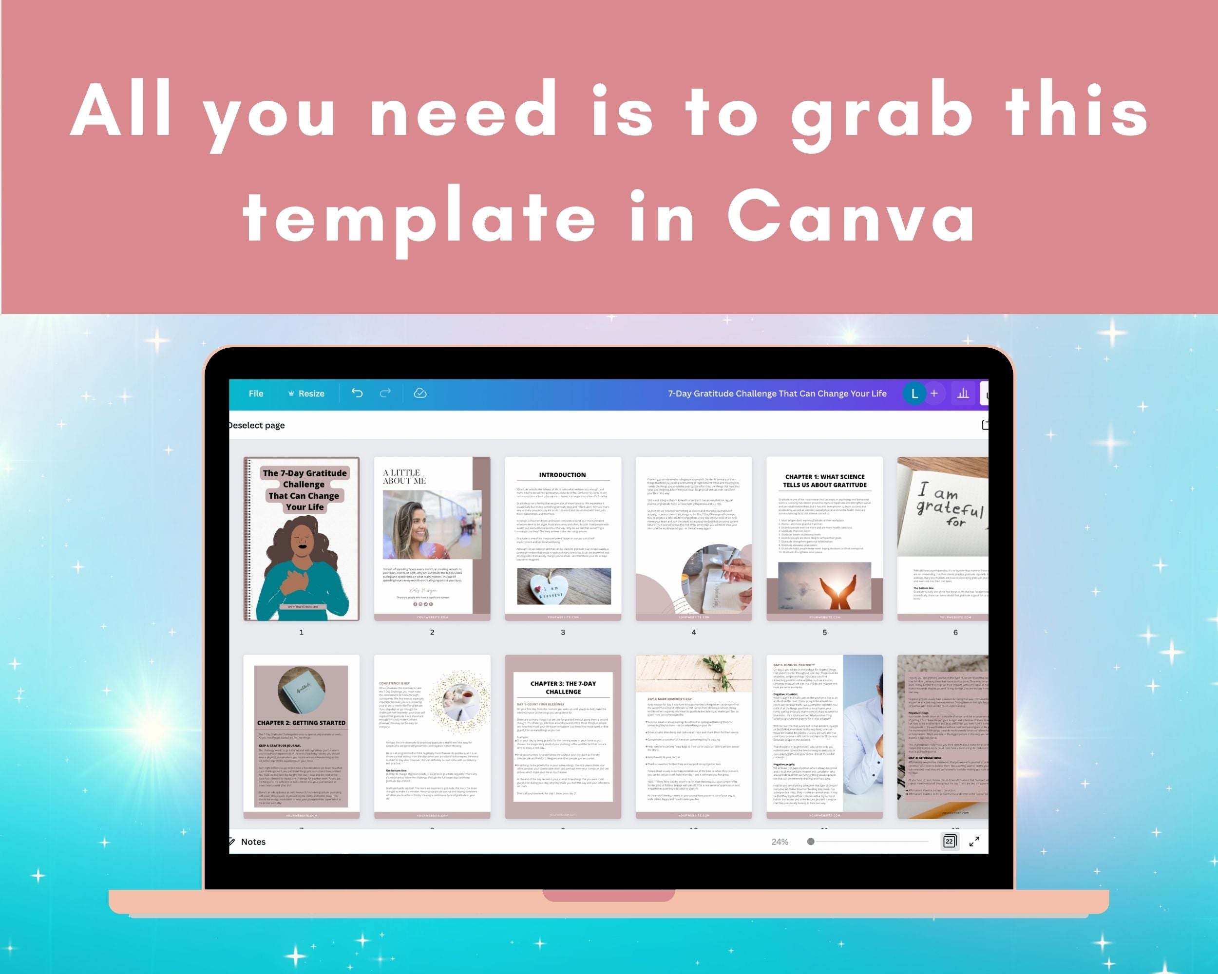 Editable The 7-Day Gratitude Challenge Ebook | Done-for-You Ebook in Canva | Rebrandable and Resizable Canva Template