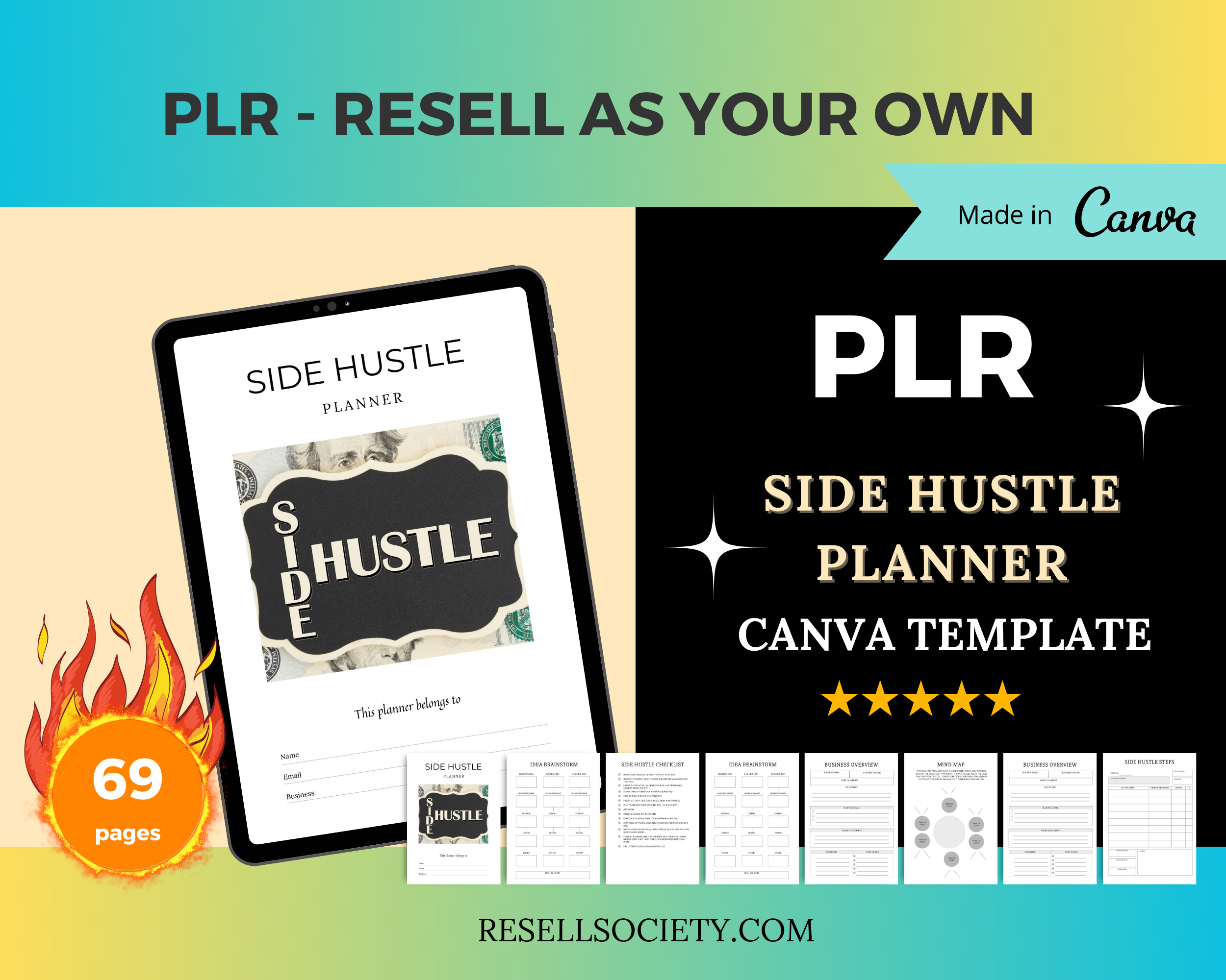Editable Side Hustle Planner Template in Canva | Canva Template Pack | Side Hustle Template | Commercial Use
