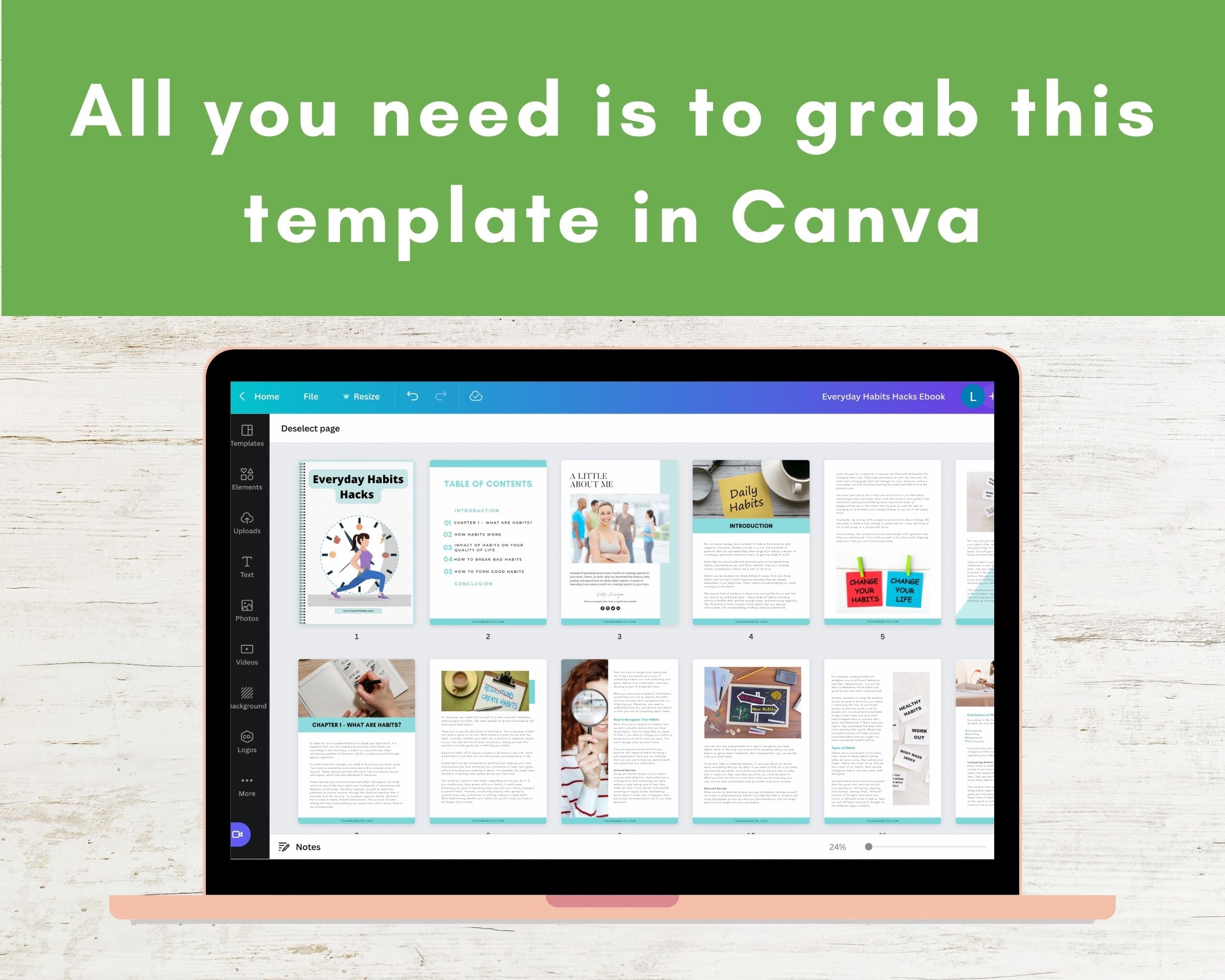 Editable Everyday Habits Hacks Ebook | Done-for-You Ebook in Canva | Rebrandable and Resizable Canva Template
