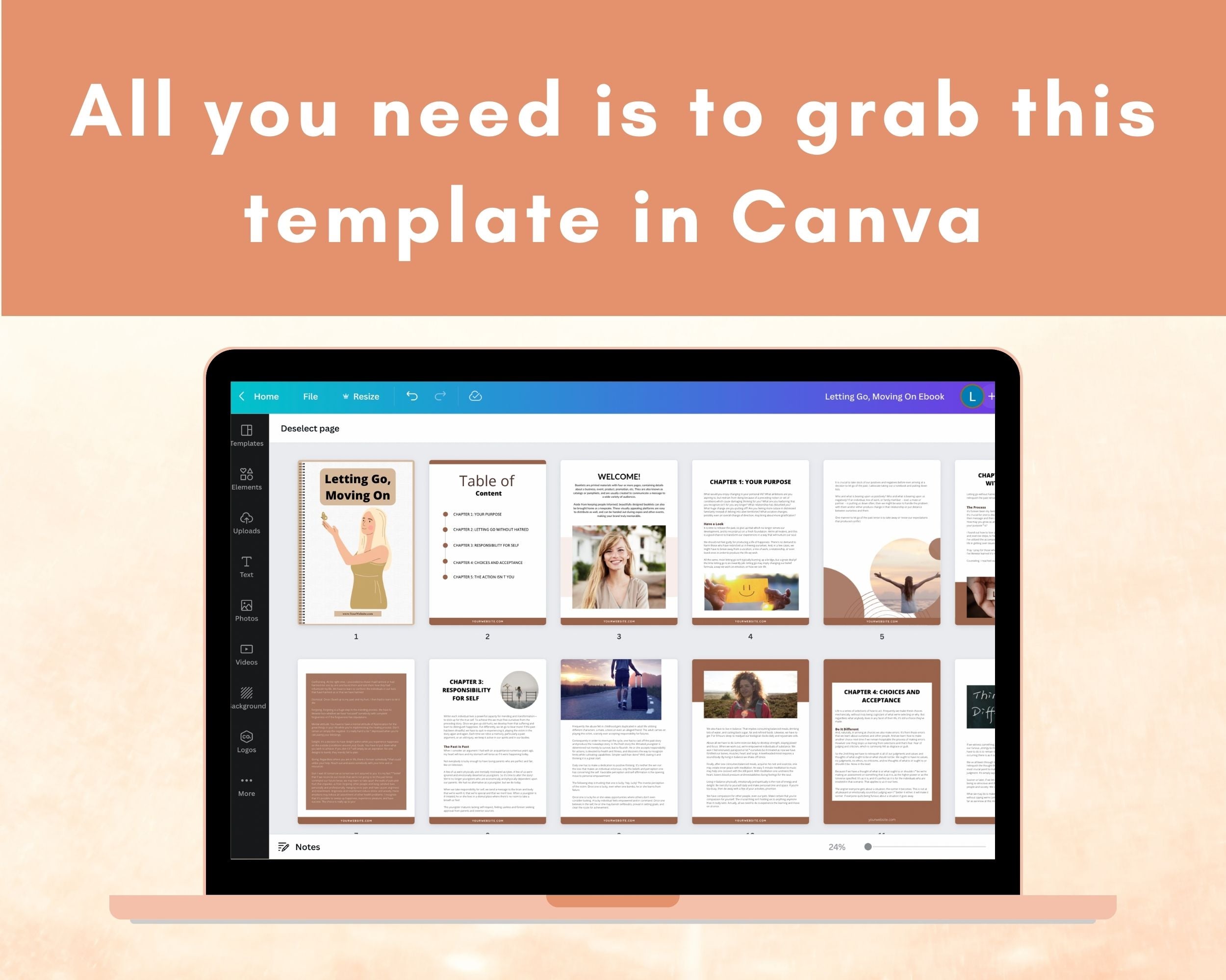 Editable Letting Go, Moving On Mini Ebook | Done-for-You Ebook in Canva | Rebrandable and Resizable Canva Template
