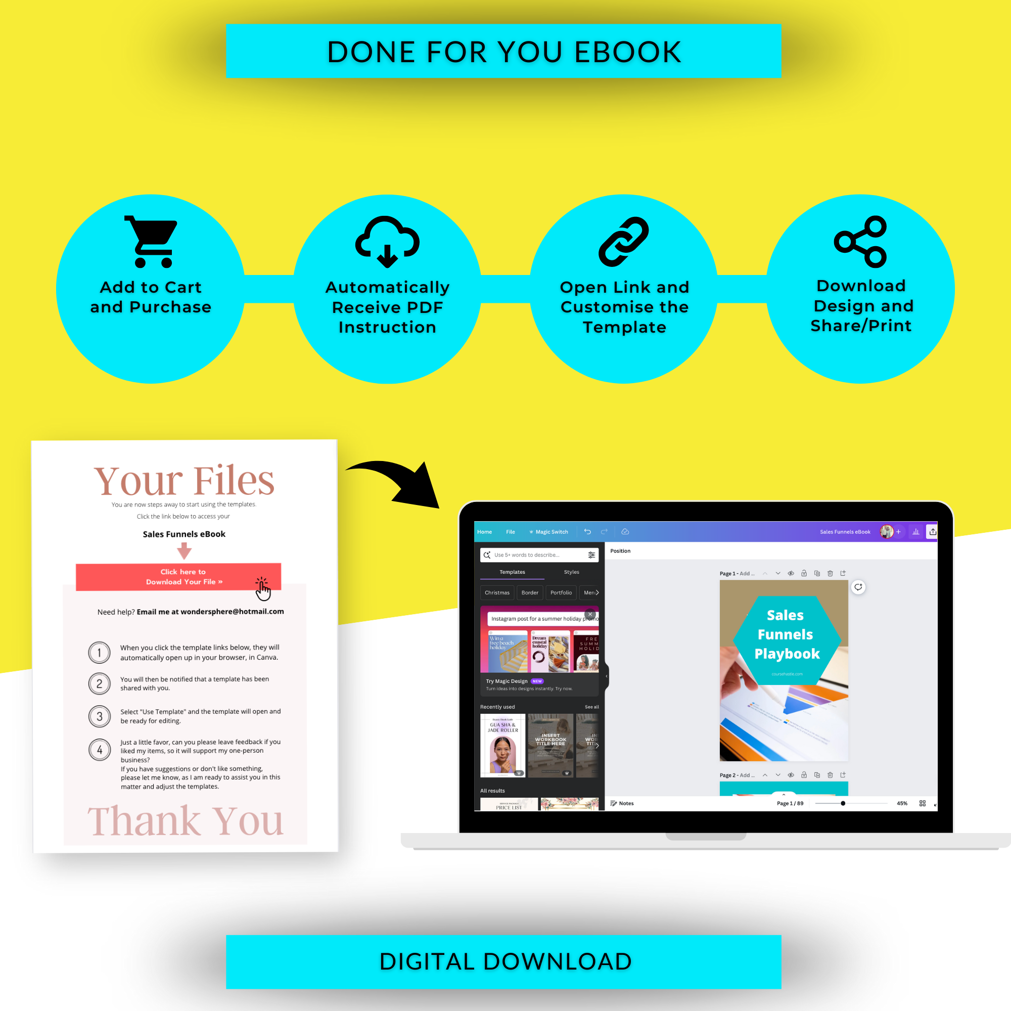 Done for You Sales Funnel Playbook in Canva | Editable A4 Size Canva Template
