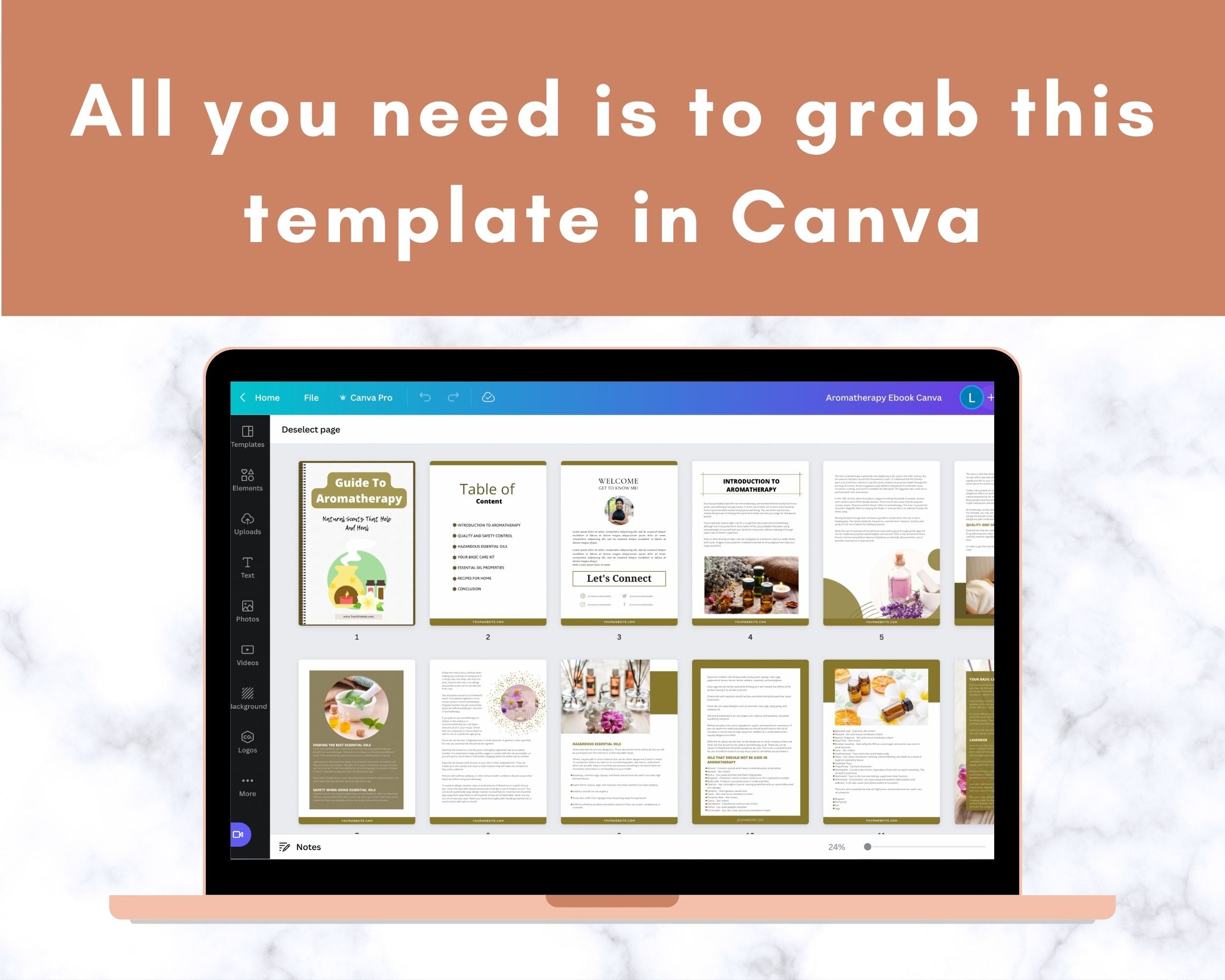 Editable Guide To Aromatherapy Ebook | Done-for-You Ebook in Canva | Rebrandable and Resizable Canva Template