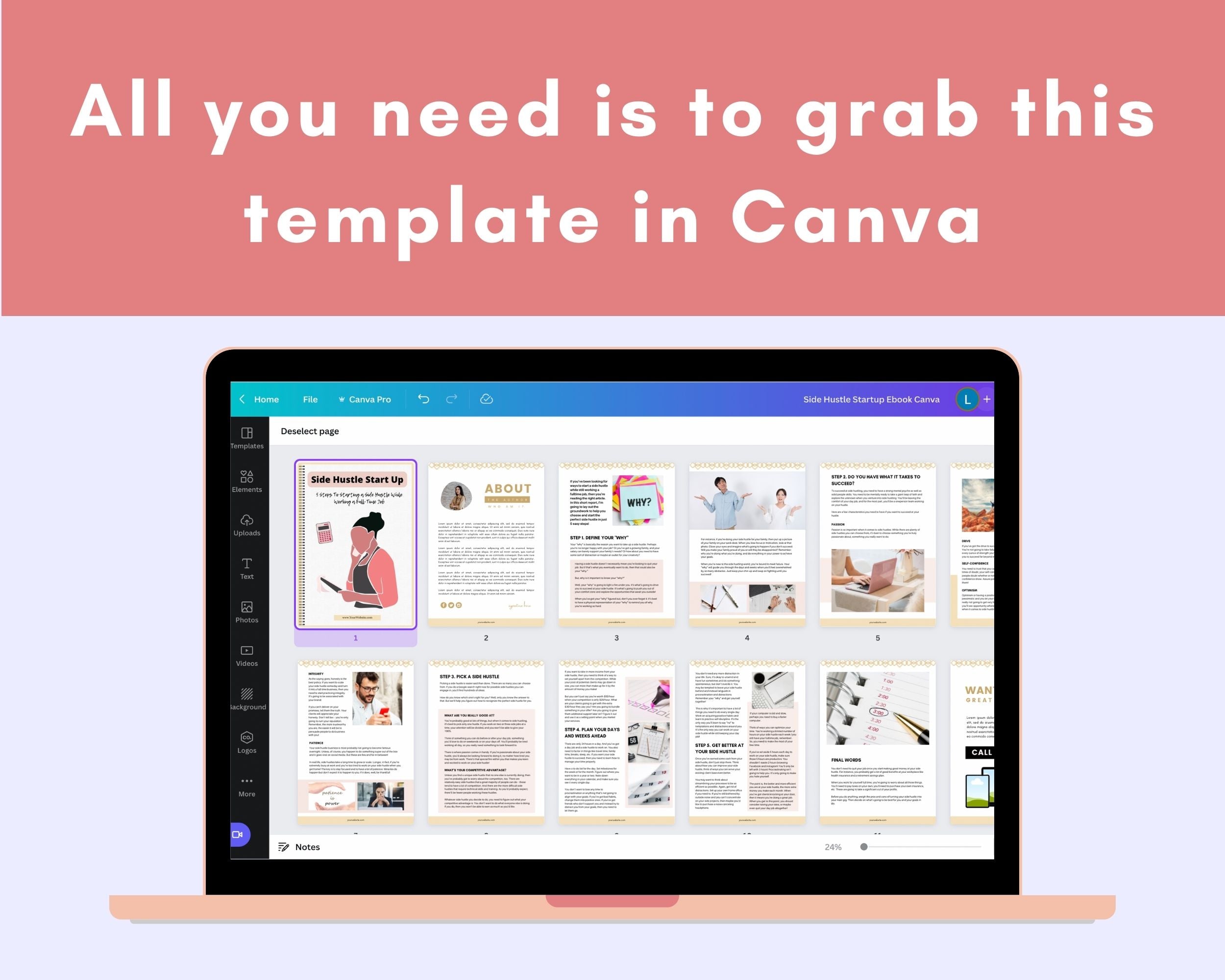 Editable Side Hustle Startup Ebook | Done-for-You Ebook in Canva | Rebrandable and Resizable Canva Template
