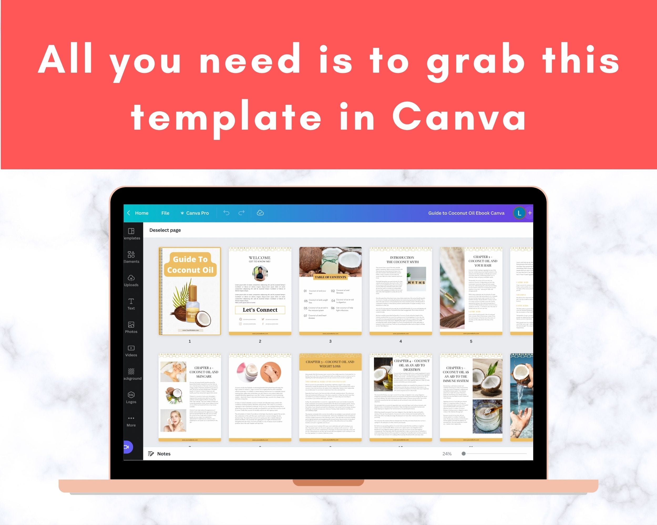 Editable Guide To Coconut Oil Ebook | Done-for-You Ebook in Canva | Rebrandable and Resizable Canva Template