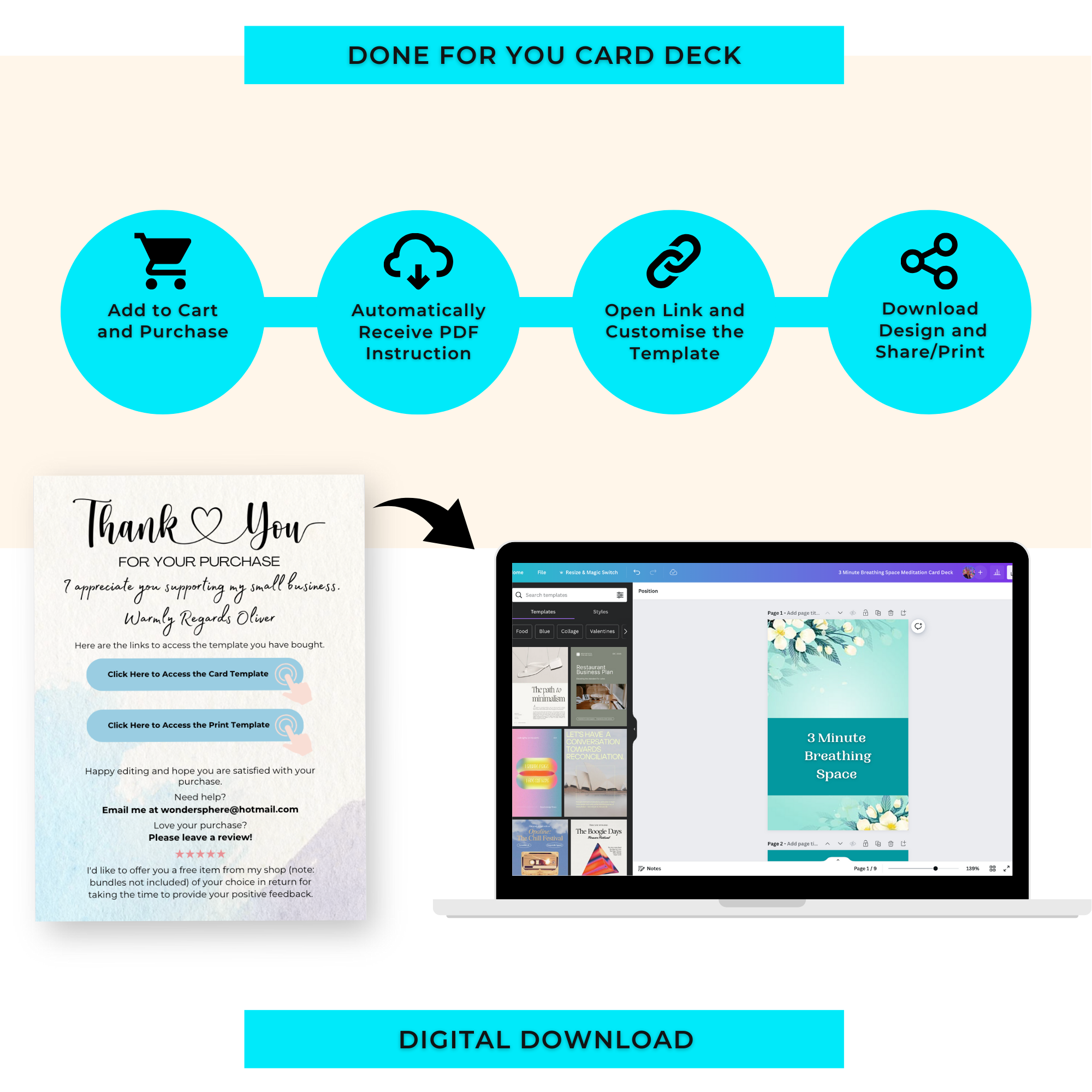 3 Minute Breathing Space Meditation Card Deck | Editable 9 Card Deck in Canva | Commercial Use