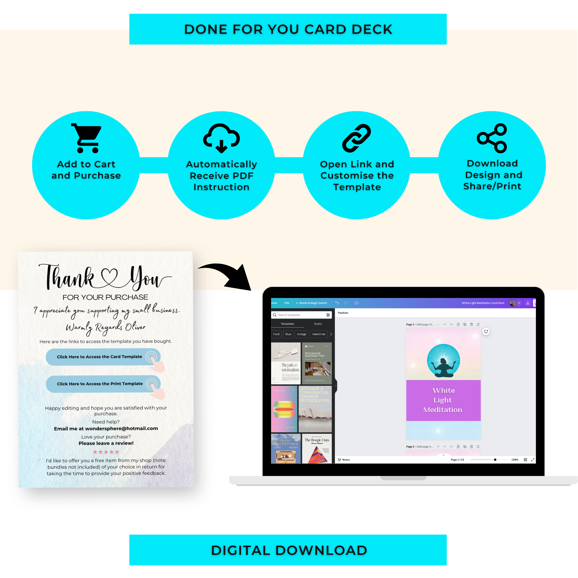 White Light Meditation Prompts | Editable 12 Card Deck in Canva | Commercial Use