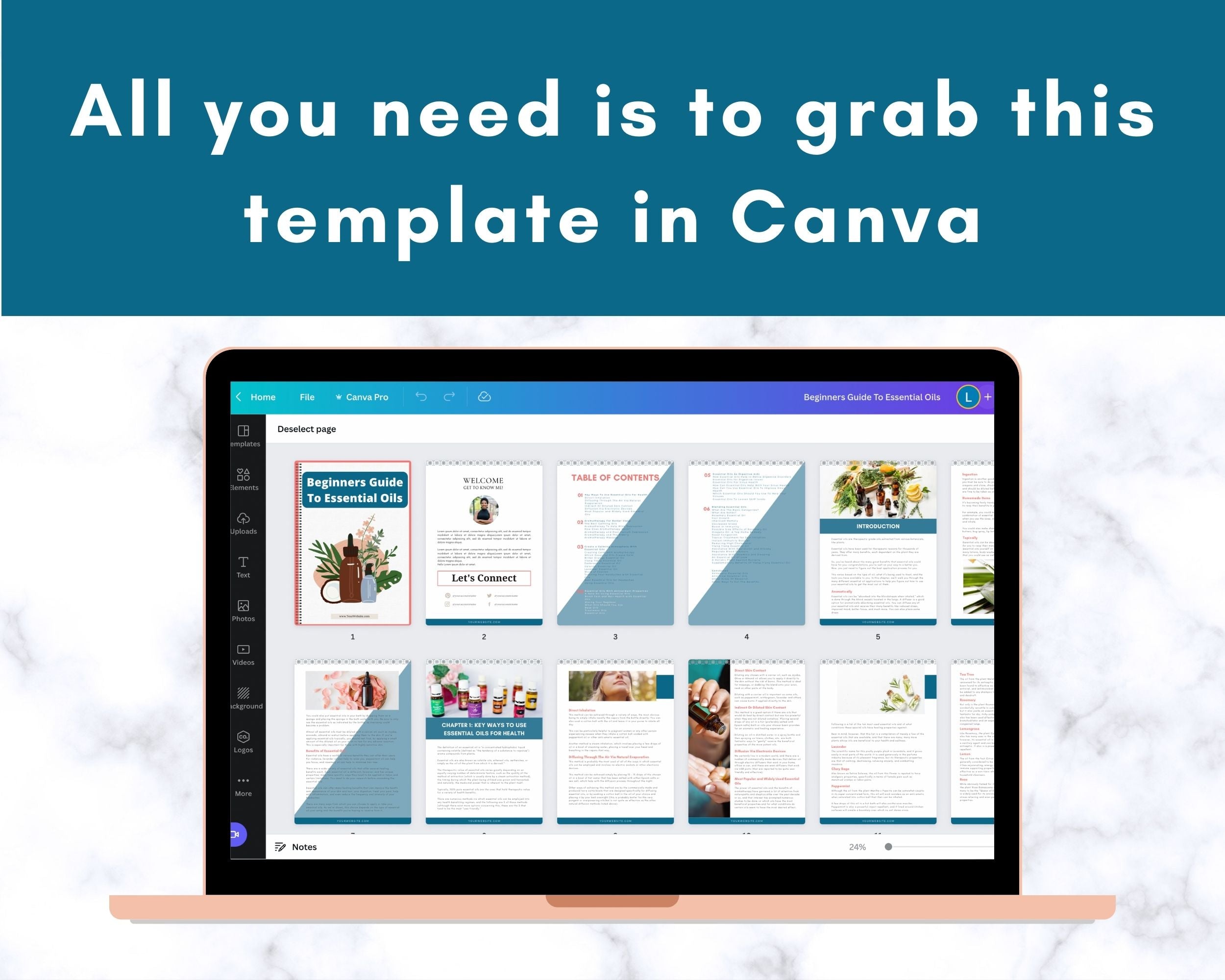 Editable Beginners Guide To Essential Oils Ebook | Done-for-You Ebook in Canva | Rebrandable and Resizable Canva Template