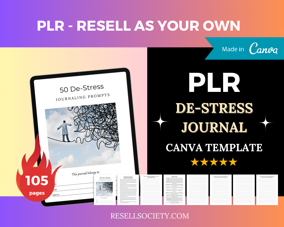 De-Stress Journaling Prompts in Canva | Canva Template Pack | Commercial Use