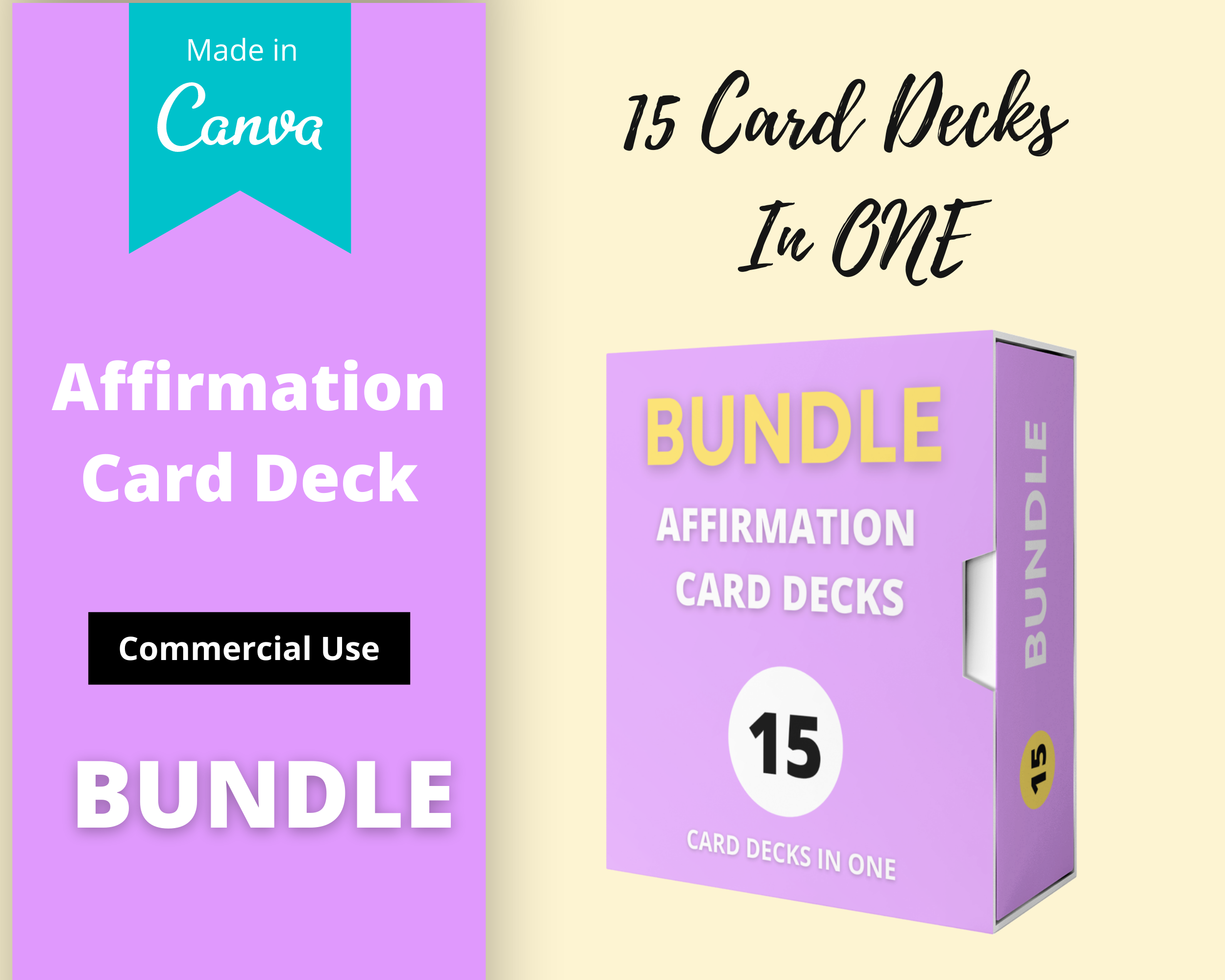 BUNDLE of 15 Cards Decks in Canva | Affirmation Card Decks | Commercial Use